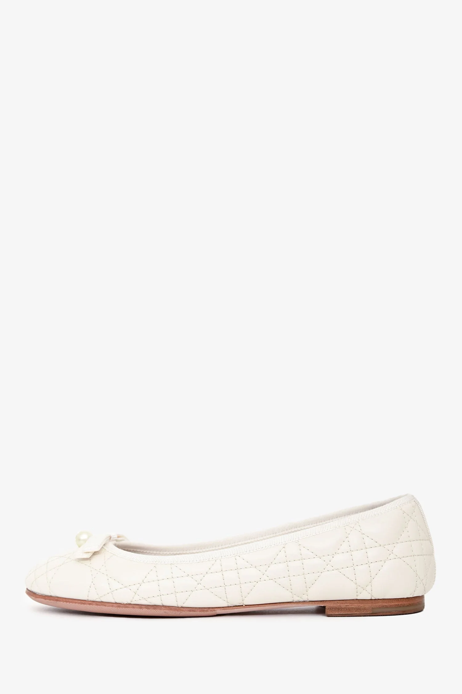 Christian Dior White Leather Cannage Pearl Bow Ballet Flats Size 37 - Image 5