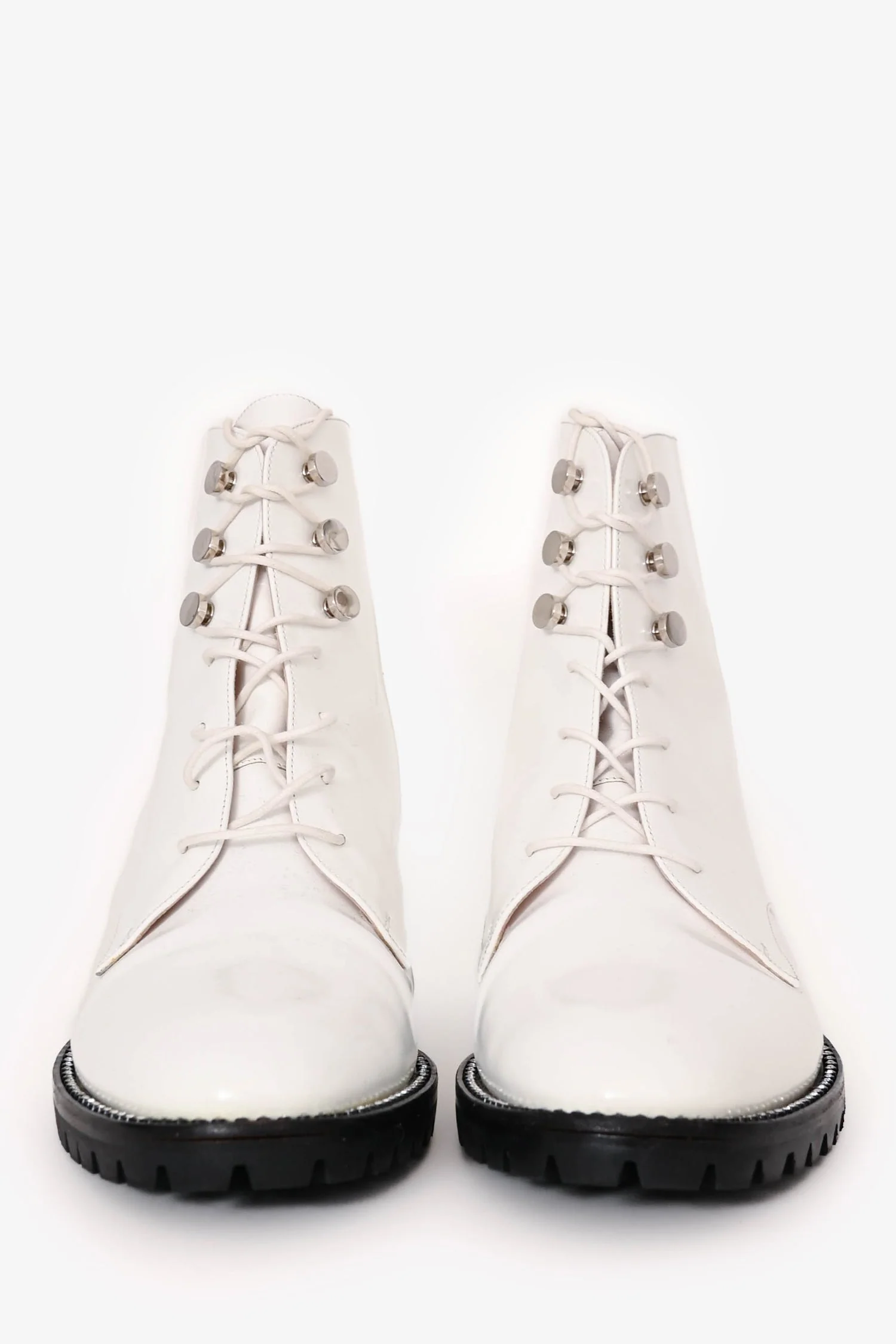 Christian Dior White Leather Crystal-Trimmed CD Combat Boots Size 37 - Image 3