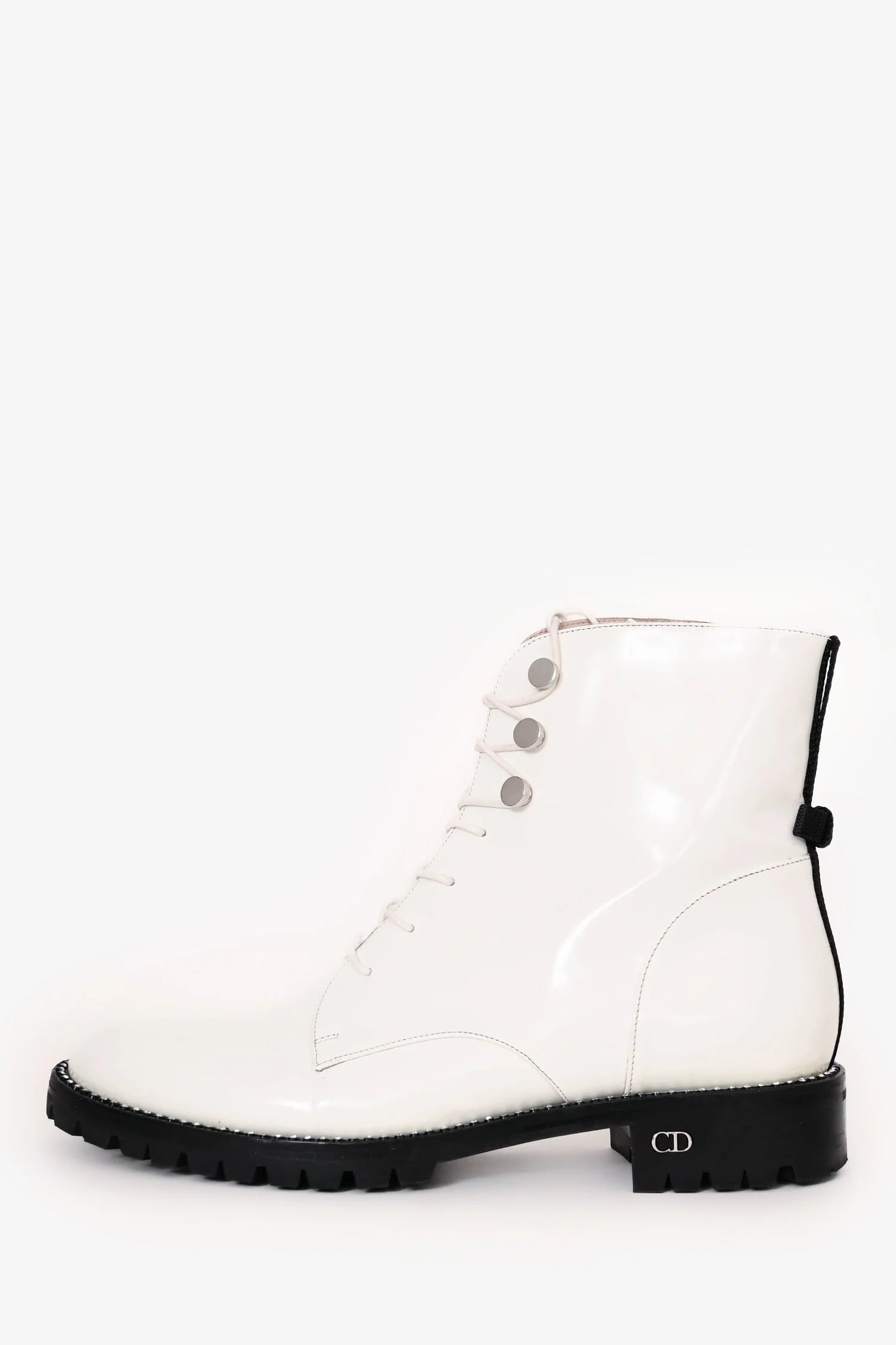 Christian Dior White Leather Crystal-Trimmed CD Combat Boots Size 37 - Image 5