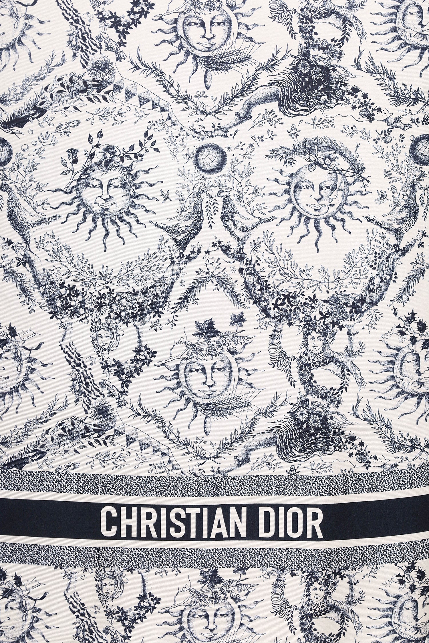 Christian Dior White/Navy Silk Toile de Jouy Scarf - Image 2