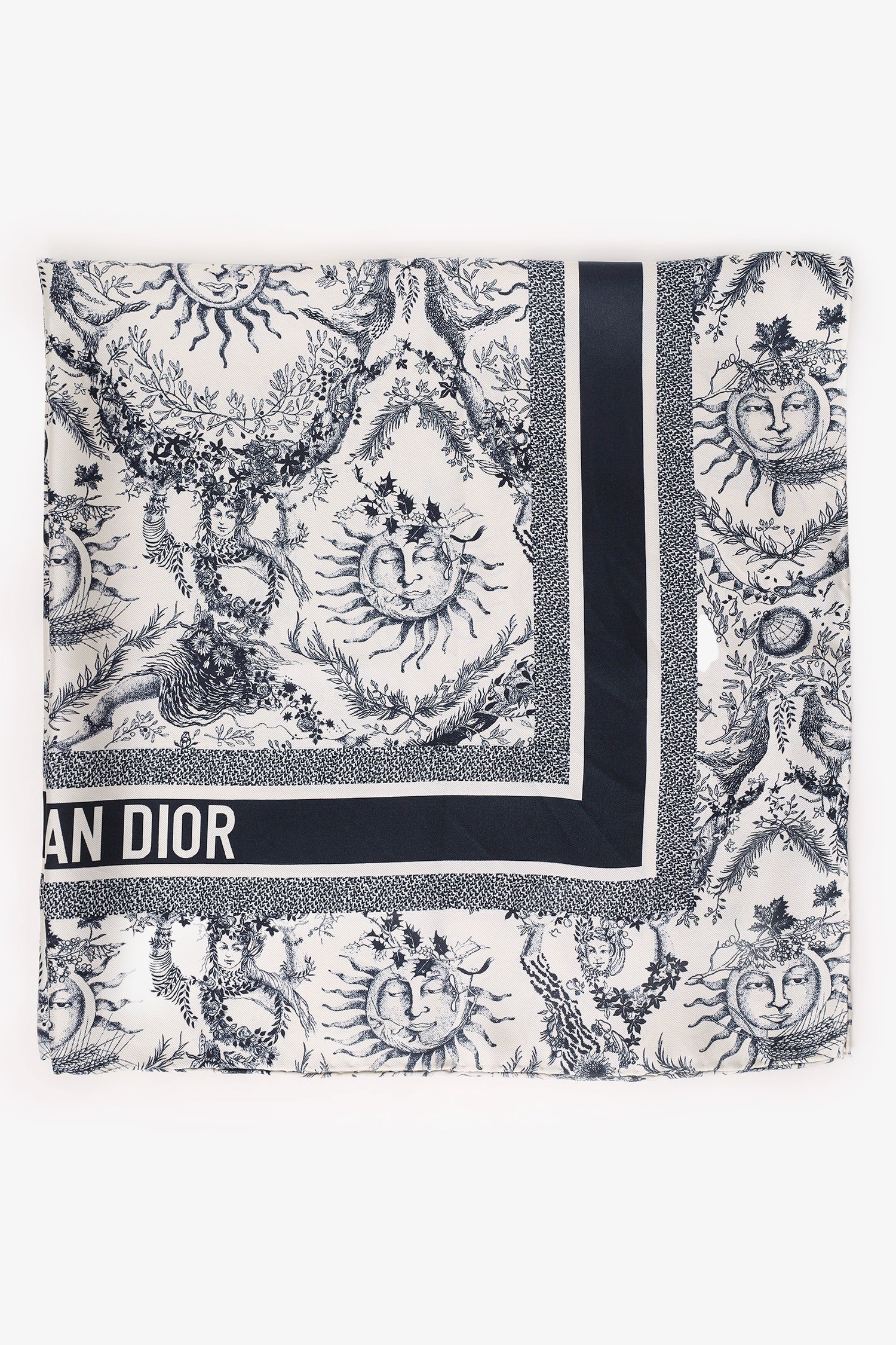 Christian Dior White/Navy Silk Toile de Jouy Scarf - Image 4