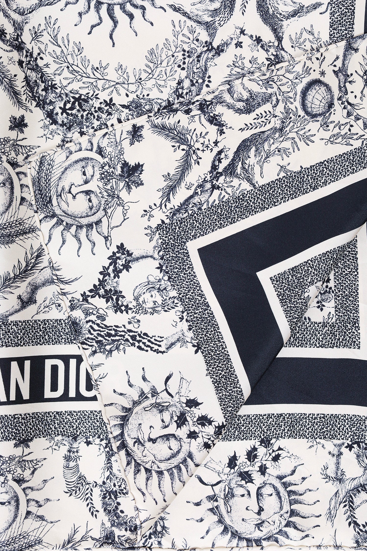 Christian Dior White/Navy Silk Toile de Jouy Scarf - Image 5