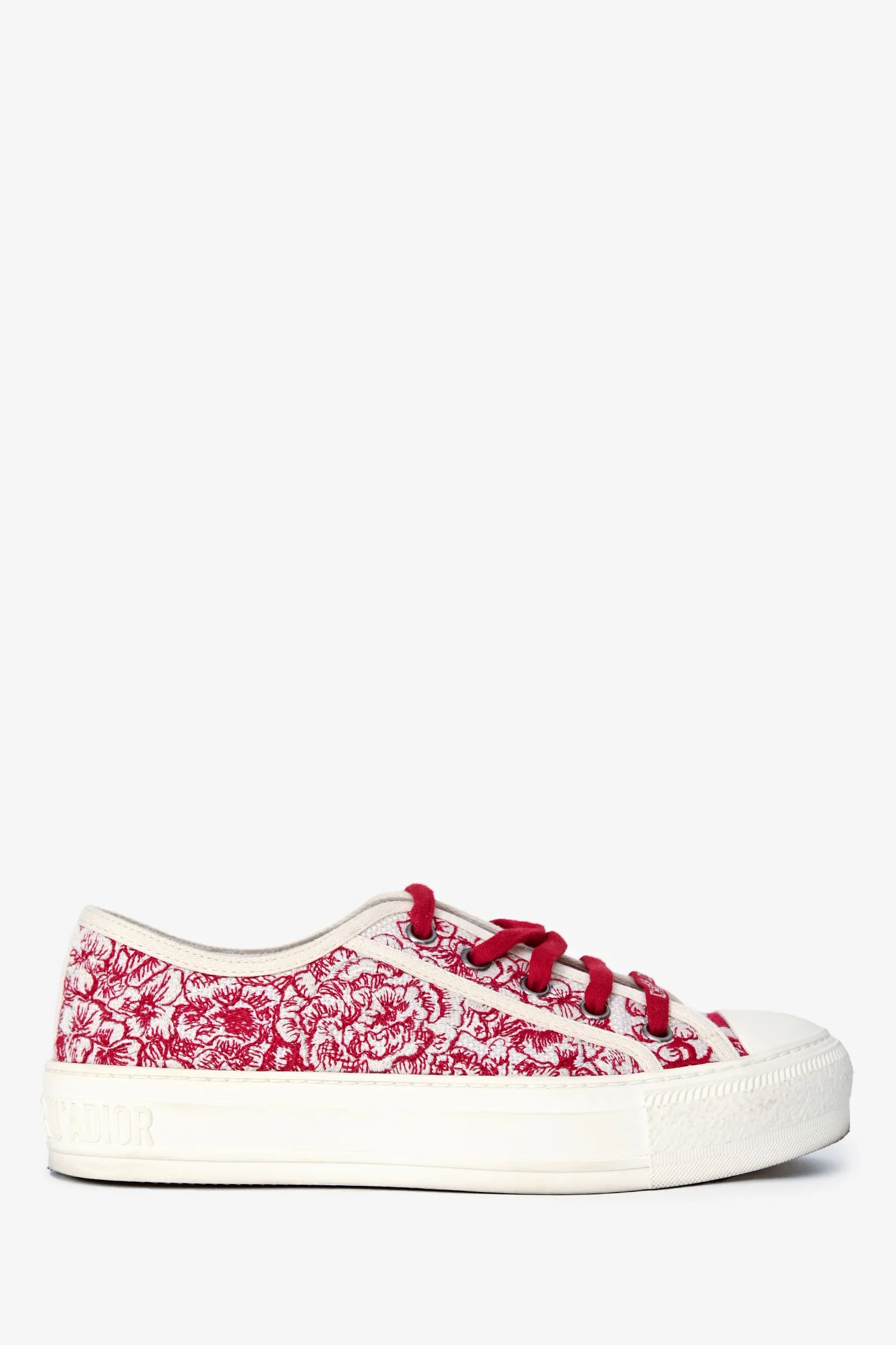 Christian Dior White/Red Floral Embroidered Walk'N'Dior Sneakers Size 35.5