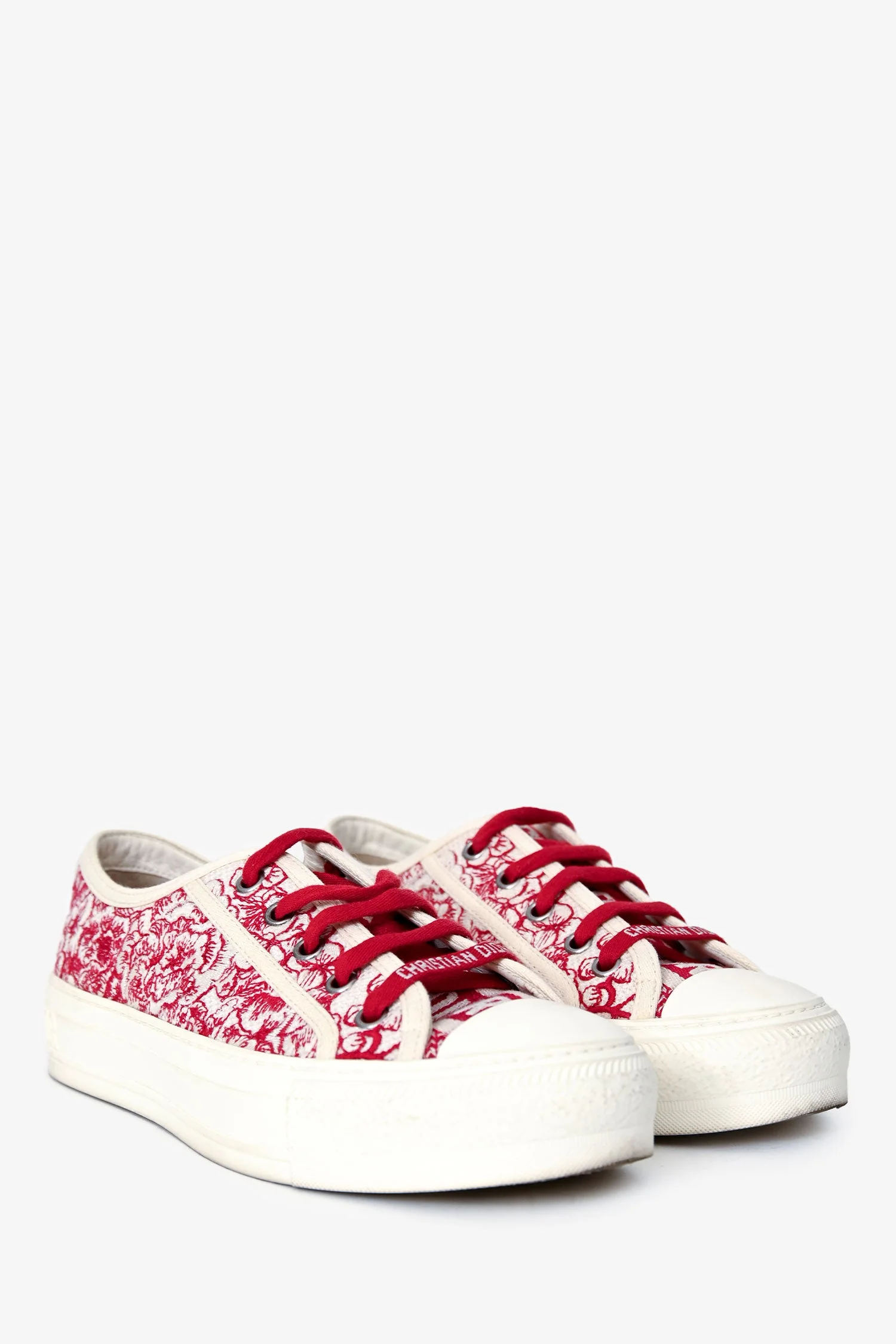 Christian Dior White/Red Floral Embroidered Walk'N'Dior Sneakers Size 35.5 - Image 2