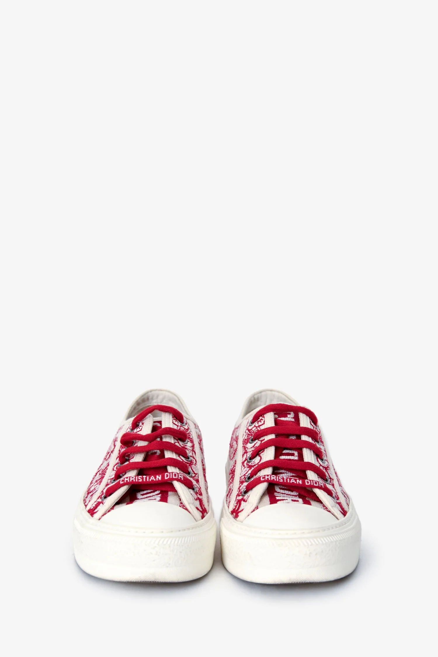 Christian Dior White/Red Floral Embroidered Walk'N'Dior Sneakers Size 35.5 - Image 3