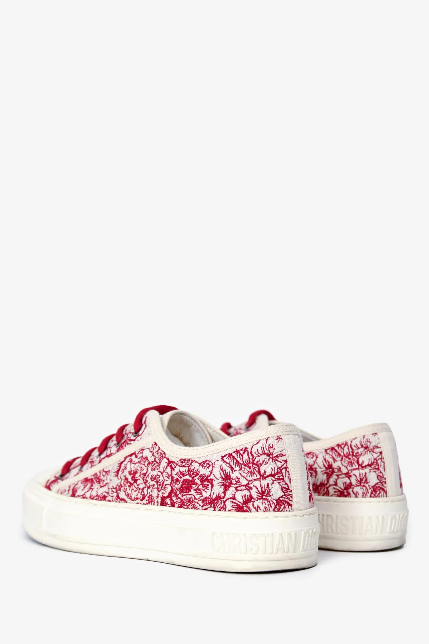 Christian Dior White/Red Floral Embroidered Walk'N'Dior Sneakers Size 35.5 - Image 4