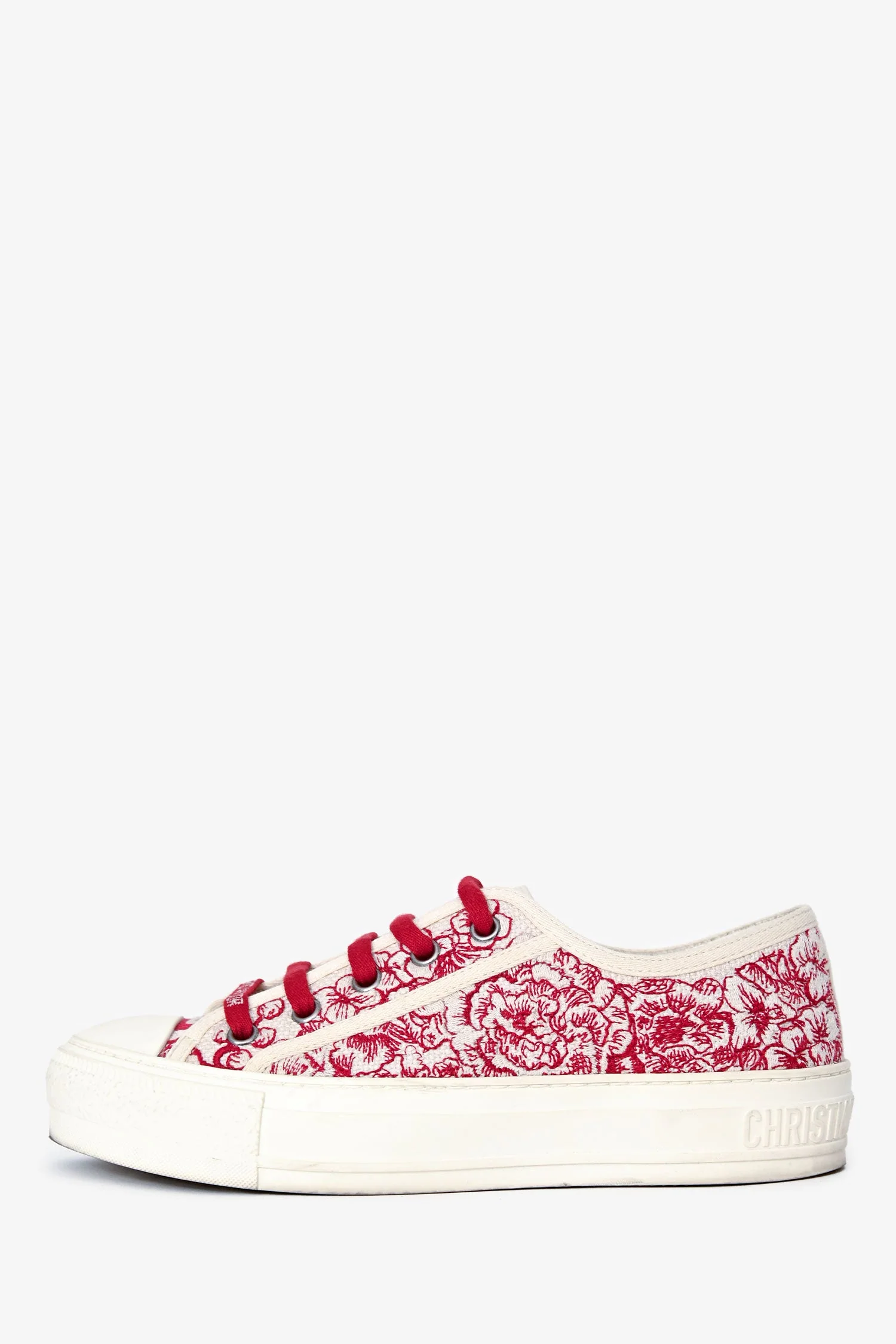 Christian Dior White/Red Floral Embroidered Walk'N'Dior Sneakers Size 35.5 - Image 5