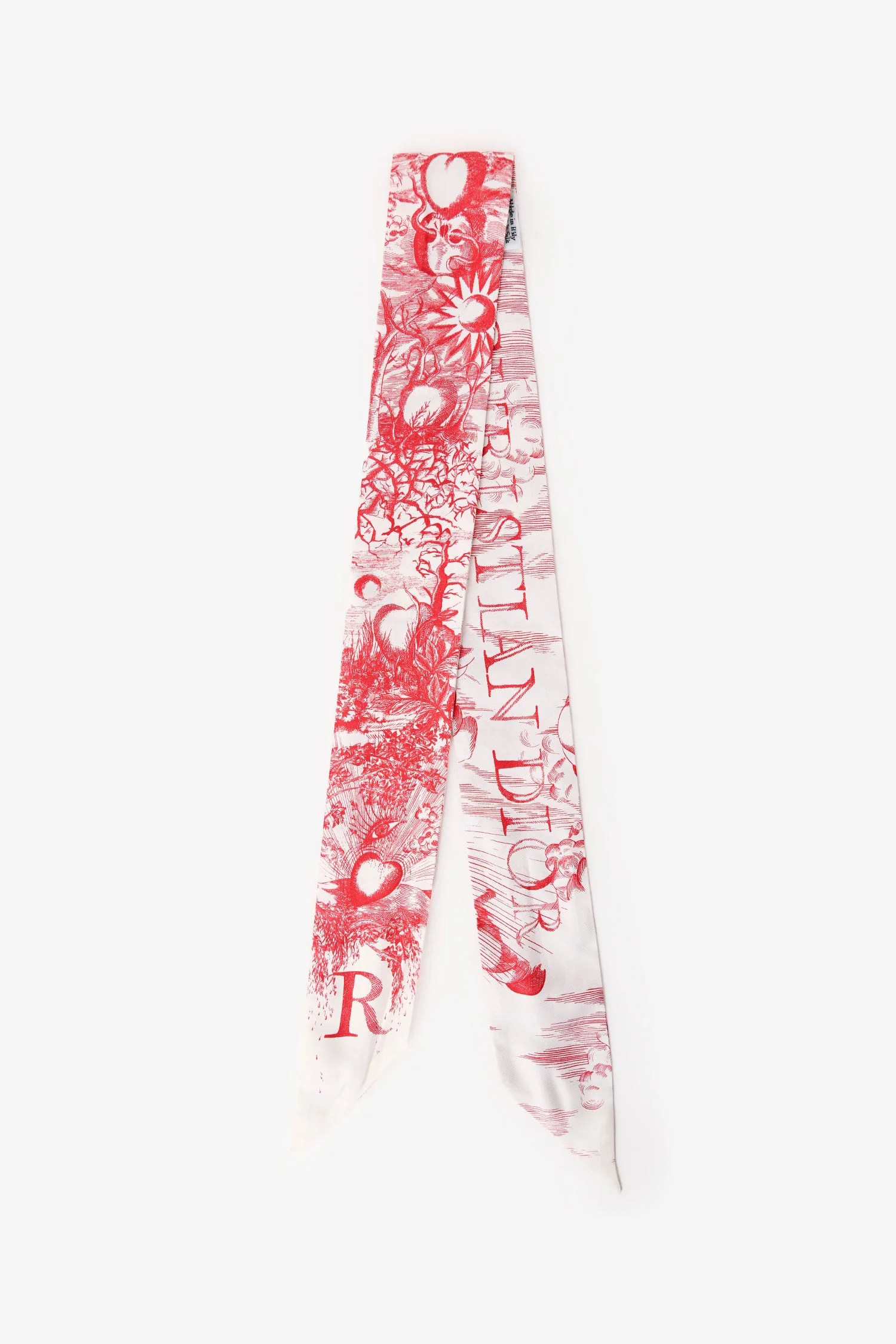 Christian Dior White/Red Silk Twilly - Image 3
