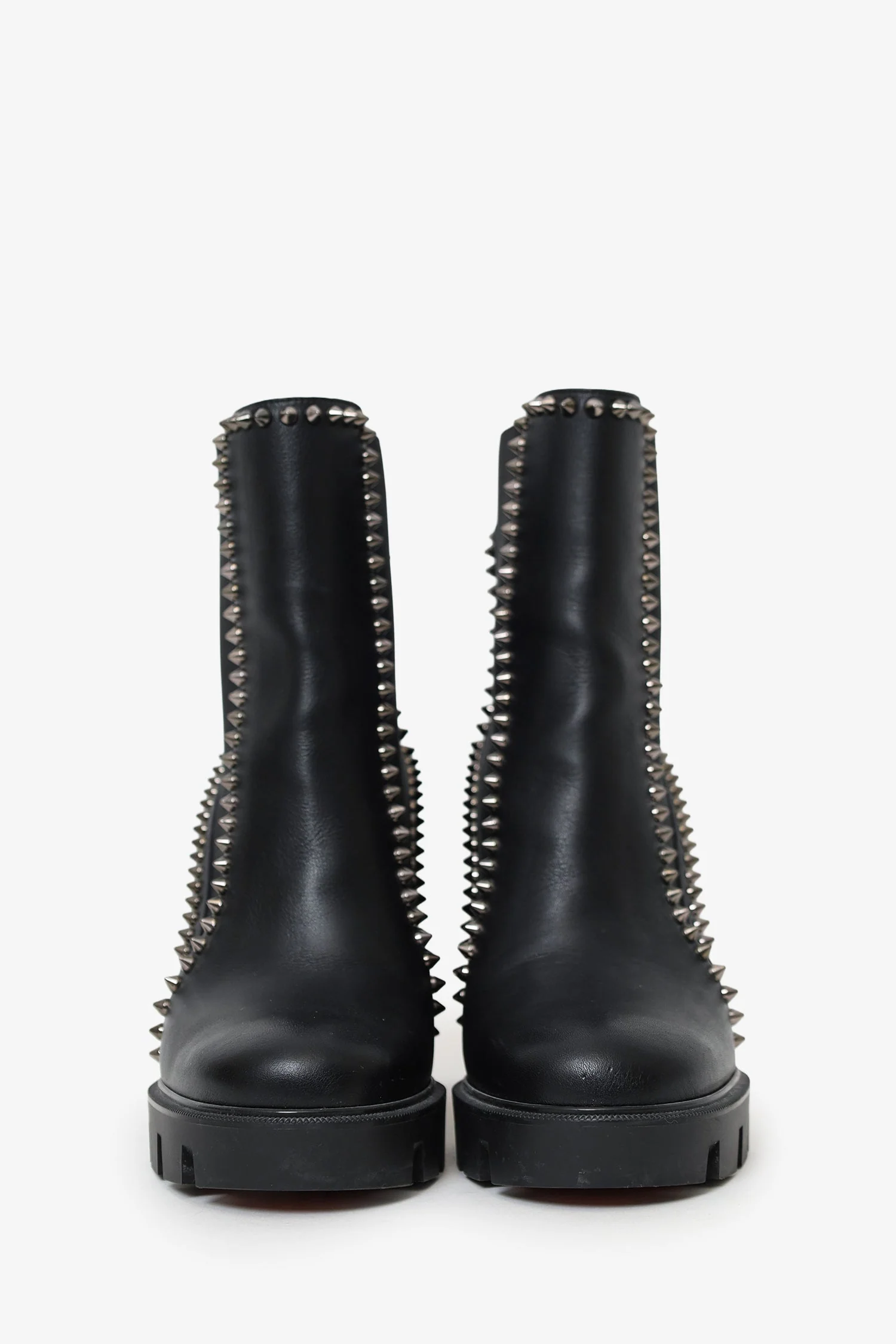Christian Louboutin Black Leather Spike Lug Sole Heeled Boots Size 37 - Image 3