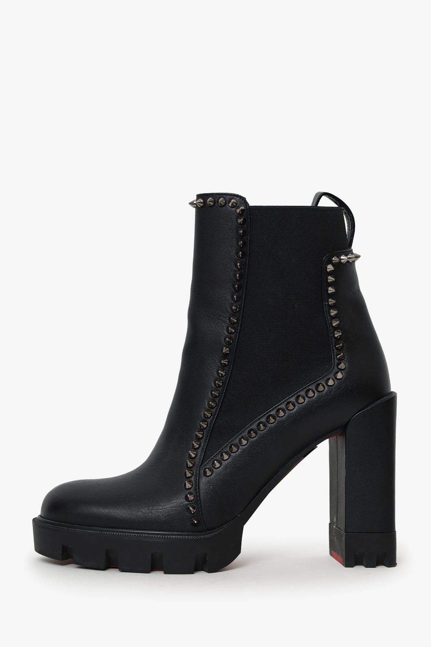 Christian Louboutin Black Leather Spike Lug Sole Heeled Boots Size 37 - Image 4
