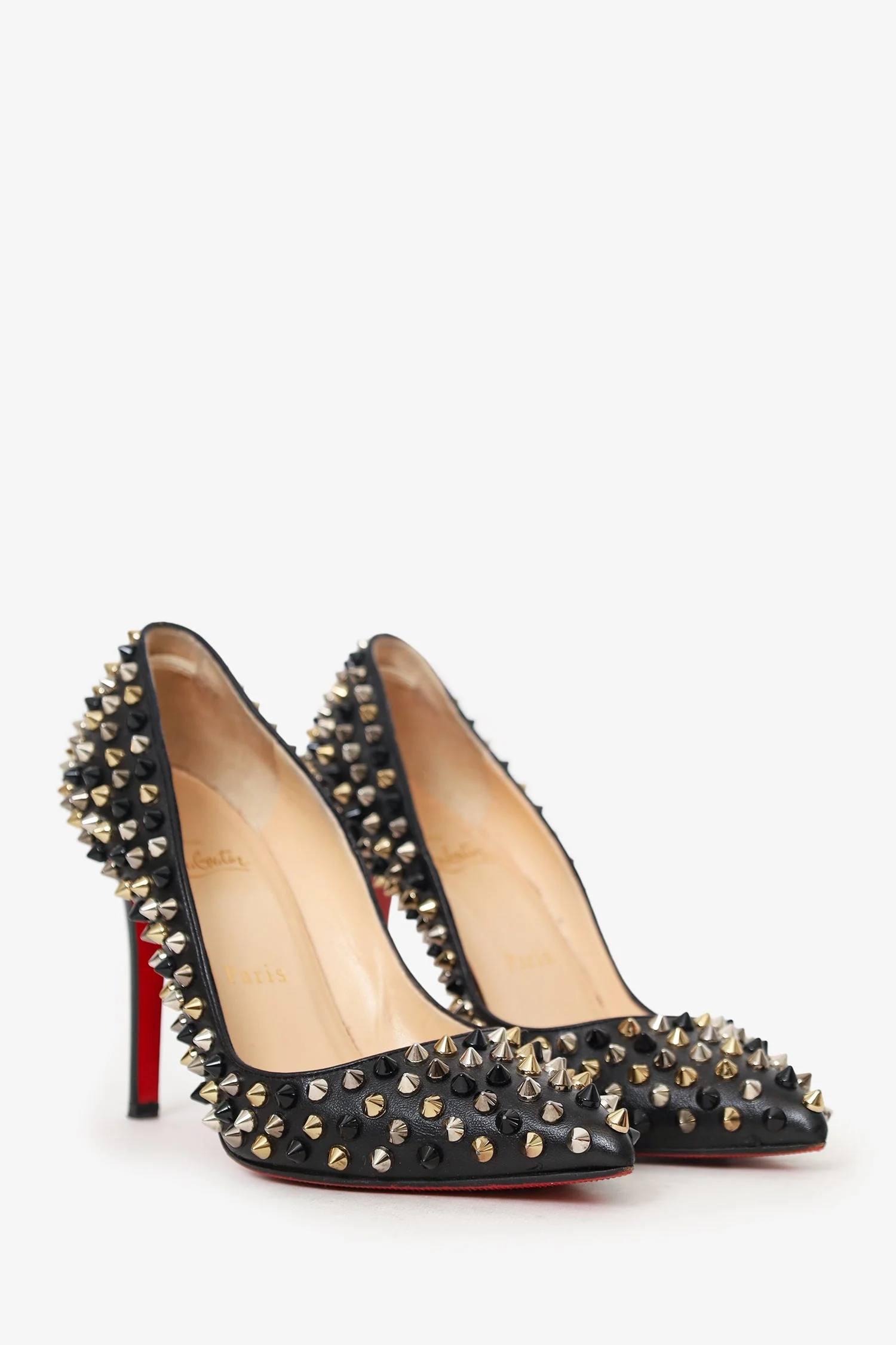 Christian Louboutin Black Leather Studded Pigalle Spikes 120 Heels Size 36.5 - Image 2