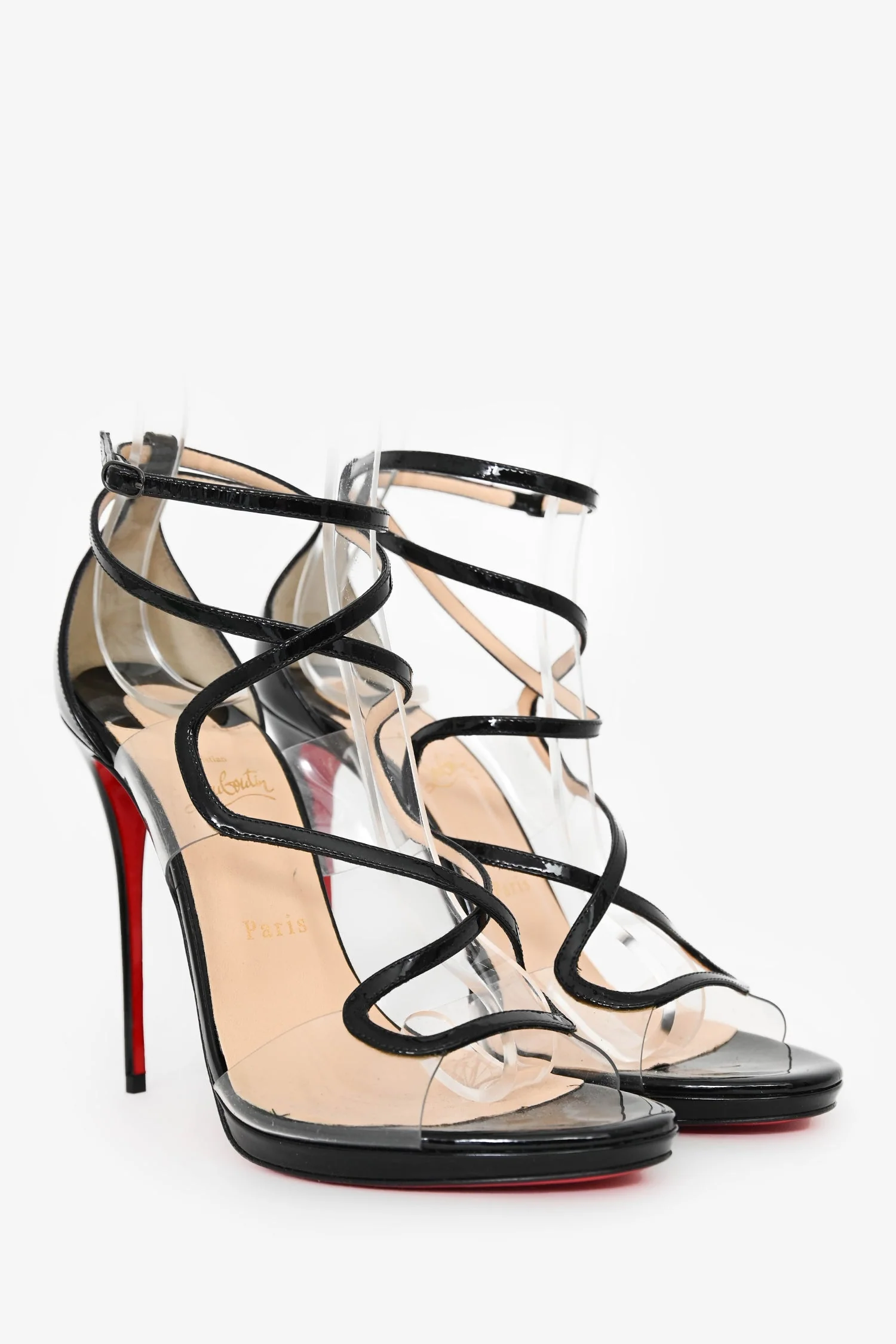 Christian Louboutin Black Patent/PVC Aqua Ronda Slingback Sandals Size 41 - Image 2