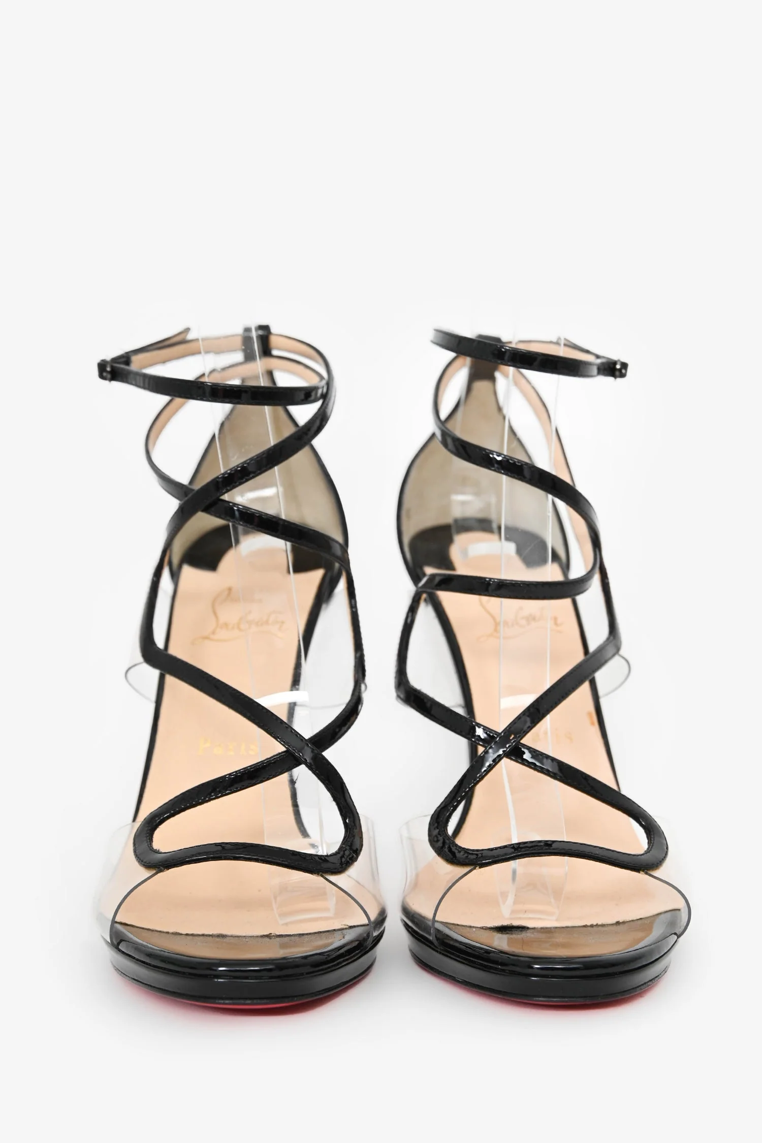 Christian Louboutin Black Patent/PVC Aqua Ronda Slingback Sandals Size 41 - Image 3