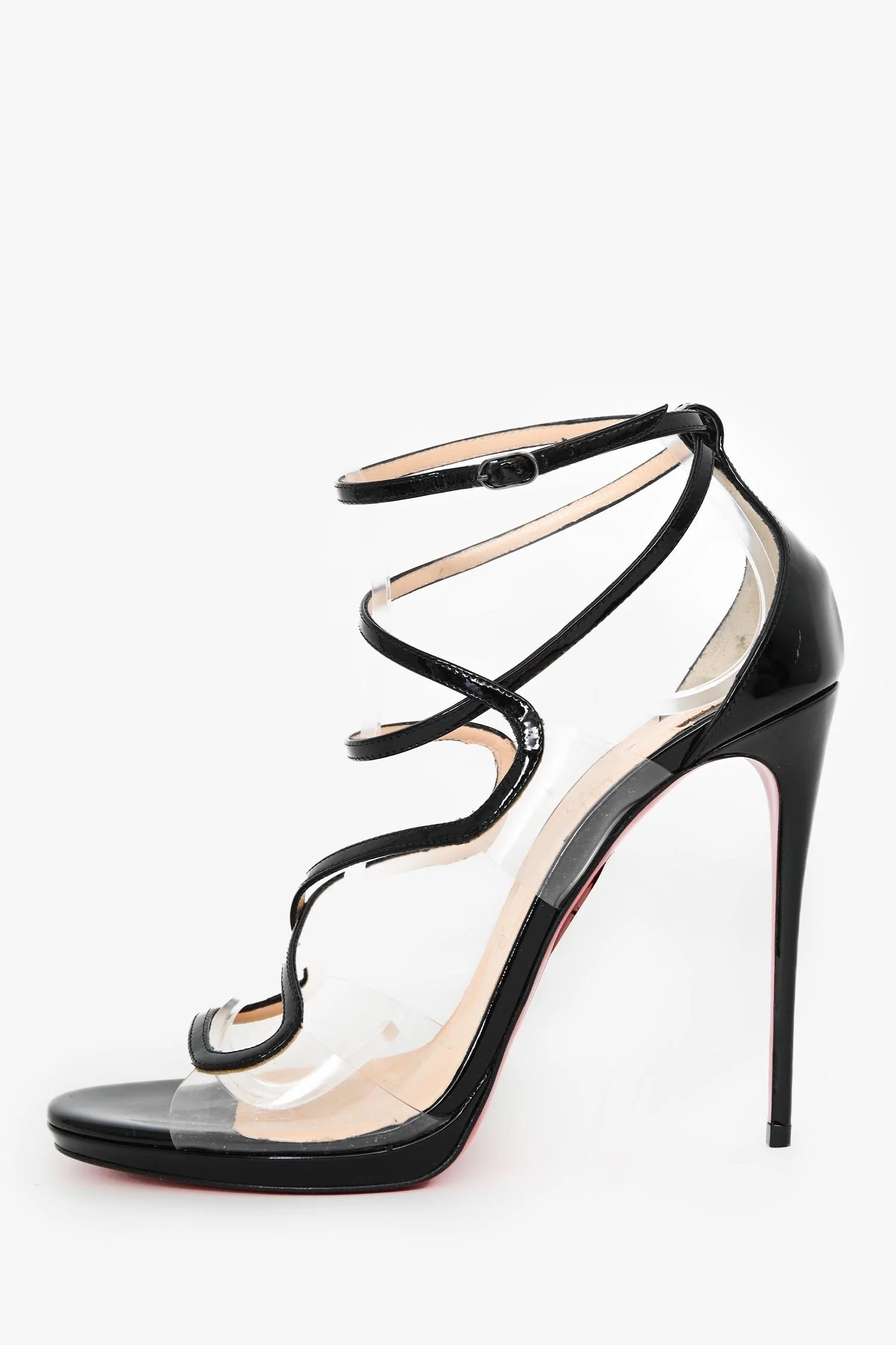 Christian Louboutin Black Patent/PVC Aqua Ronda Slingback Sandals Size 41 - Image 4