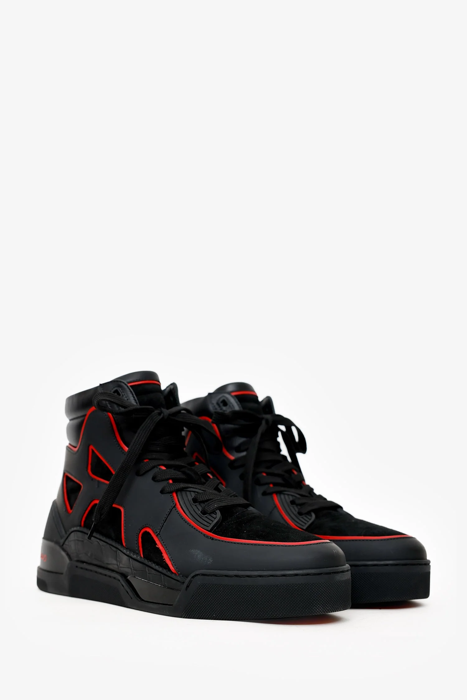 Christian Louboutin Black/Red Suede and Leather High Top Sneakers Size 42 Mens - Image 2