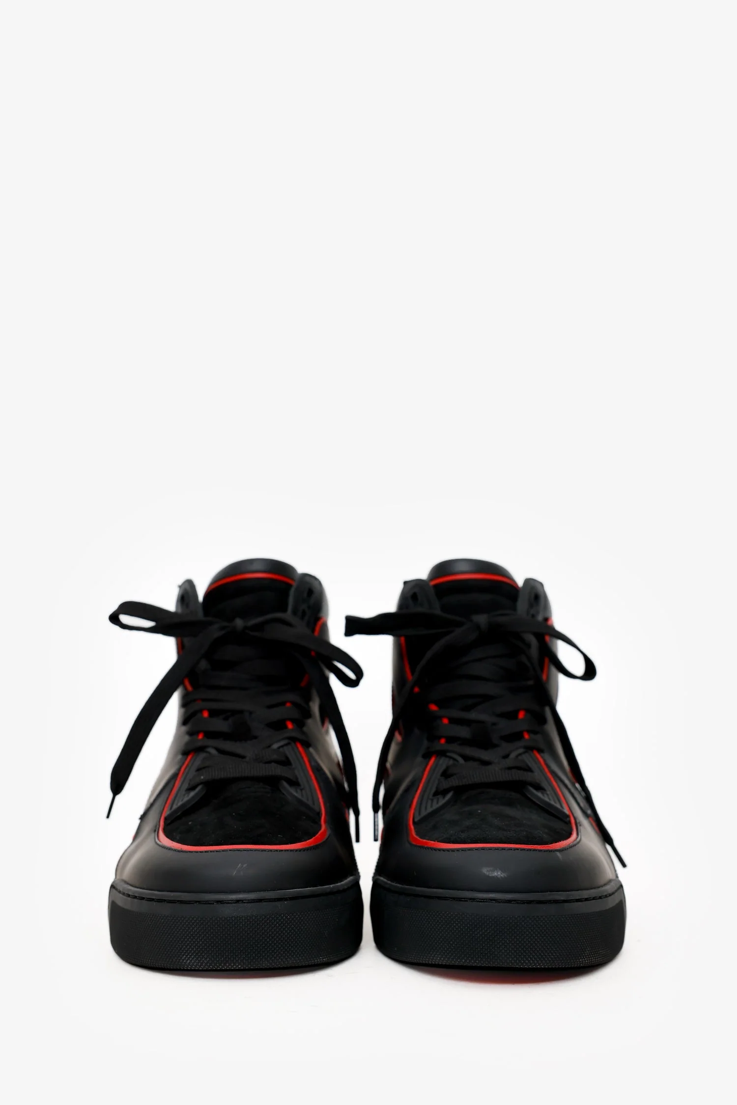 Christian Louboutin Black/Red Suede and Leather High Top Sneakers Size 42 Mens - Image 3