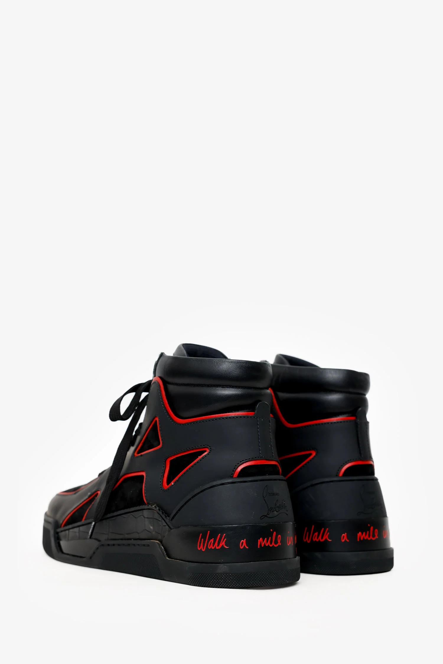 Christian Louboutin Black/Red Suede and Leather High Top Sneakers Size 42 Mens - Image 4