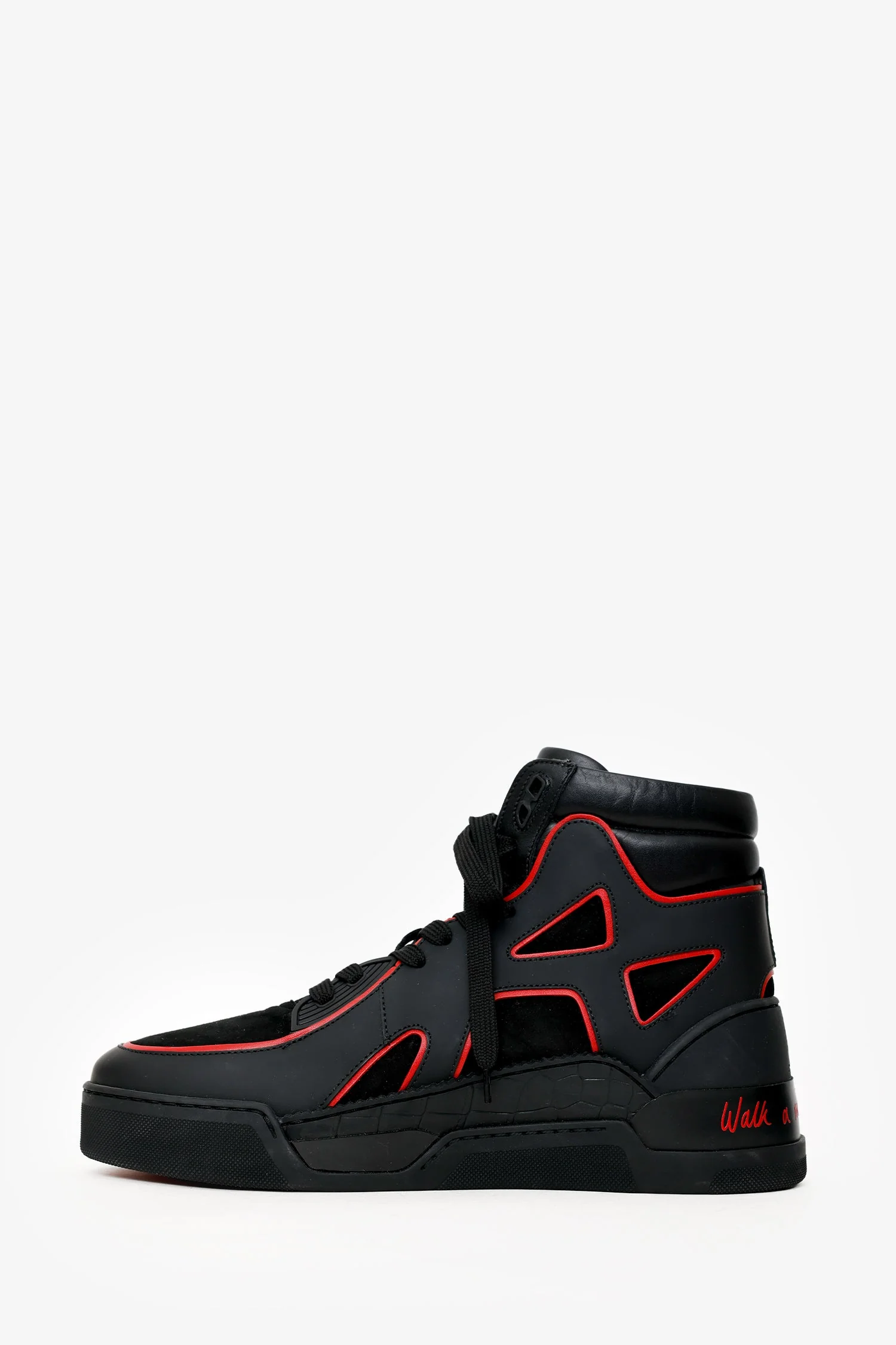 Christian Louboutin Black/Red Suede and Leather High Top Sneakers Size 42 Mens - Image 5
