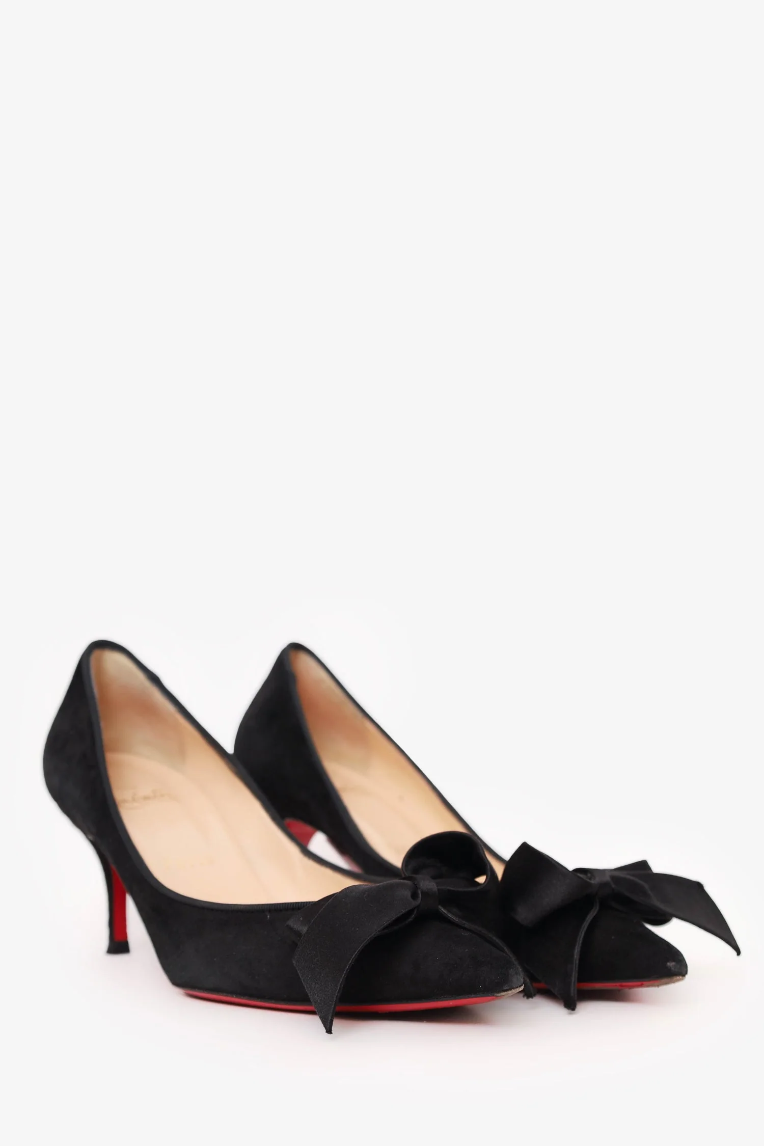 Christian Louboutin Black Suede Heels With Bow Detail Size 36.5 - Image 2