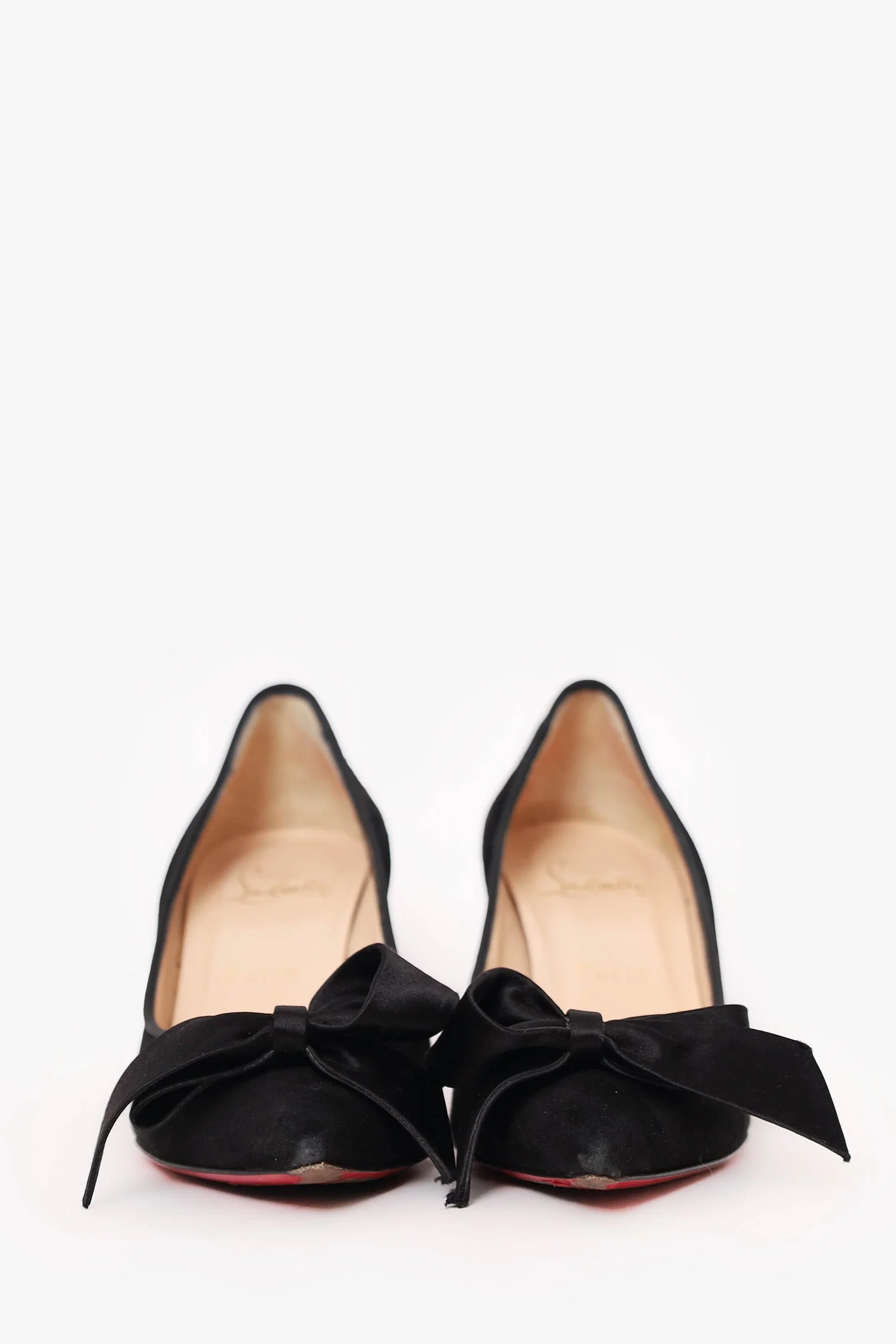 Christian Louboutin Black Suede Heels With Bow Detail Size 36.5 - Image 3