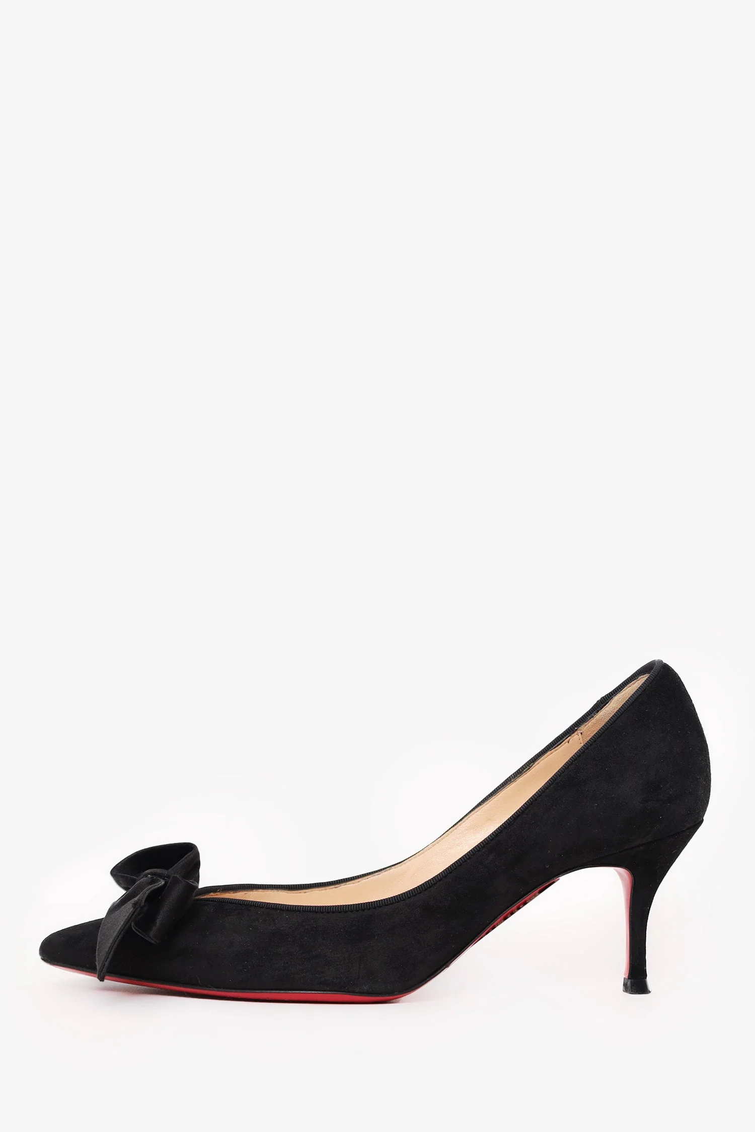 Christian Louboutin Black Suede Heels With Bow Detail Size 36.5 - Image 4