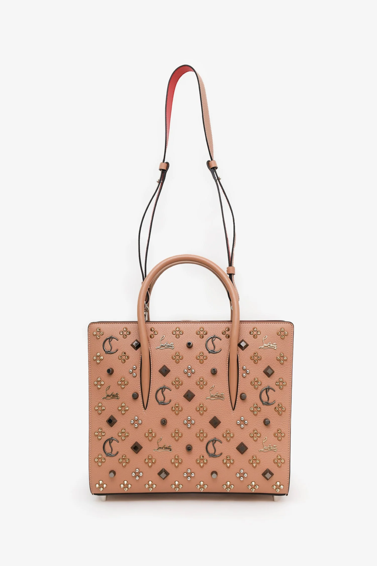 Christian Louboutin Blush Studded Leather Medium Paloma Top Handle With Strap - Image 7