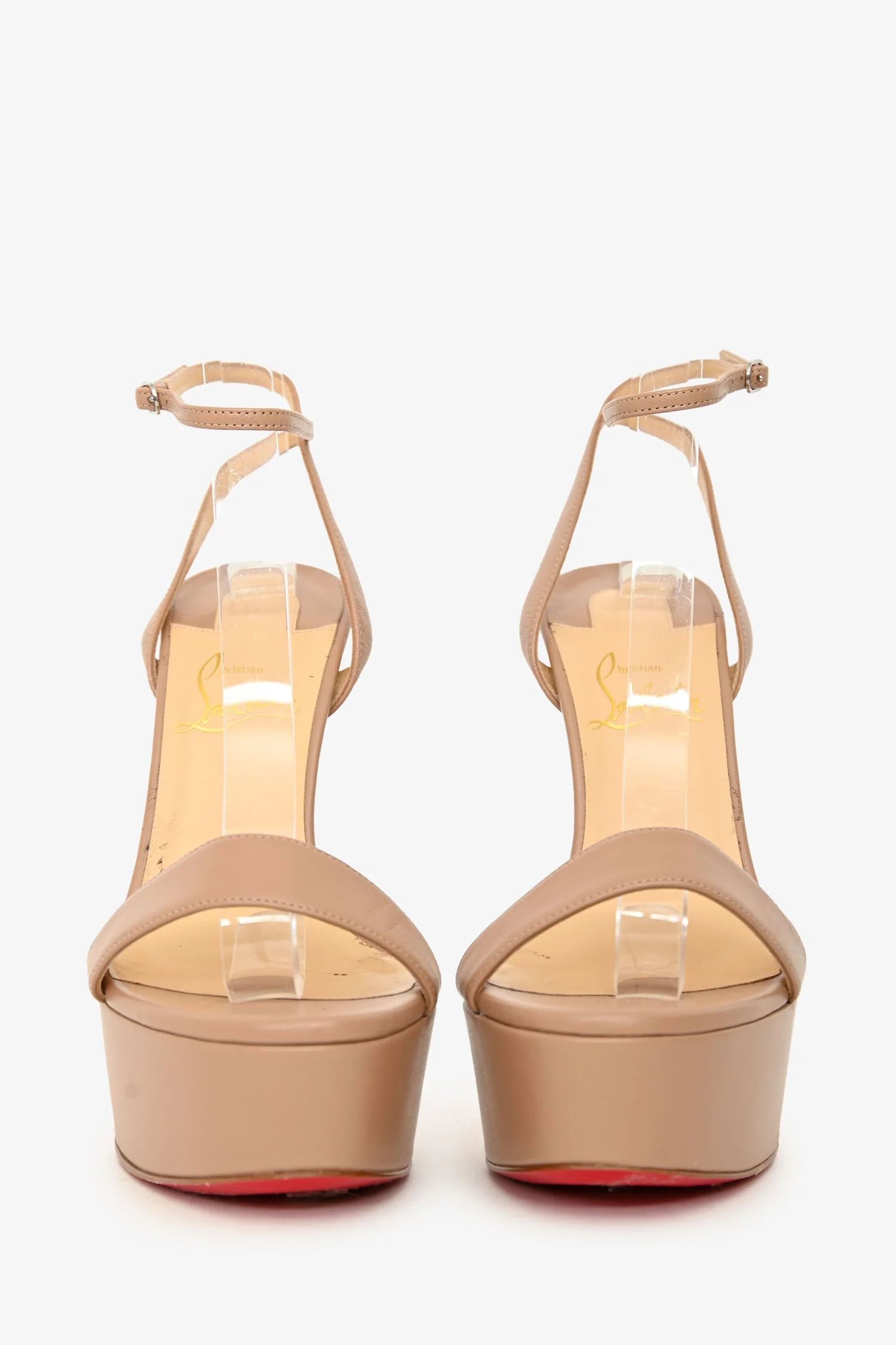 Christian Louboutin Cream Leather Platform Heel 140 Size 36.5 - Image 3