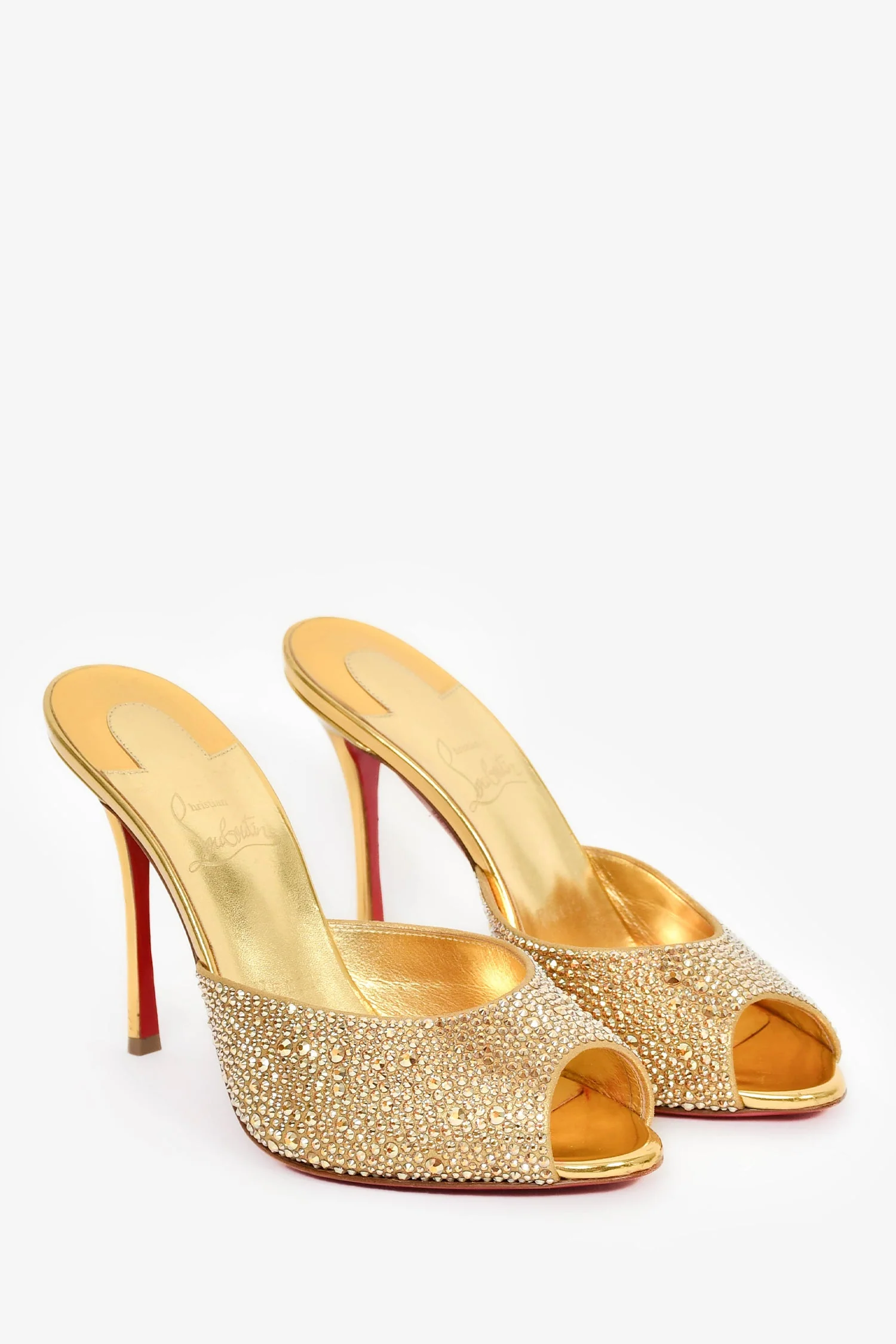 Christian Louboutin Gold Strass Embellished 'Me Dolly' Heels Size 38.5 - Image 2