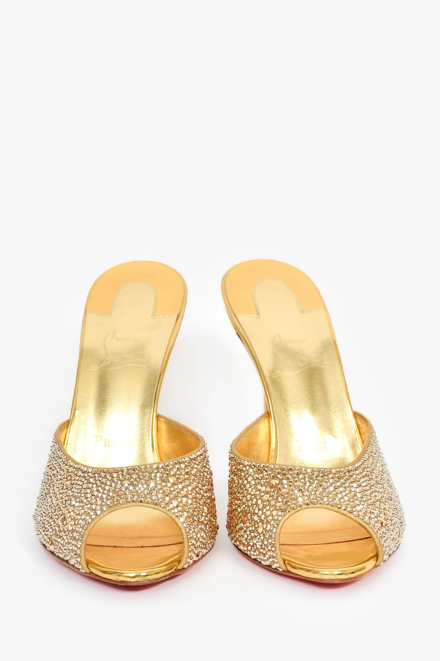 Christian Louboutin Gold Strass Embellished 'Me Dolly' Heels Size 38.5 - Image 3