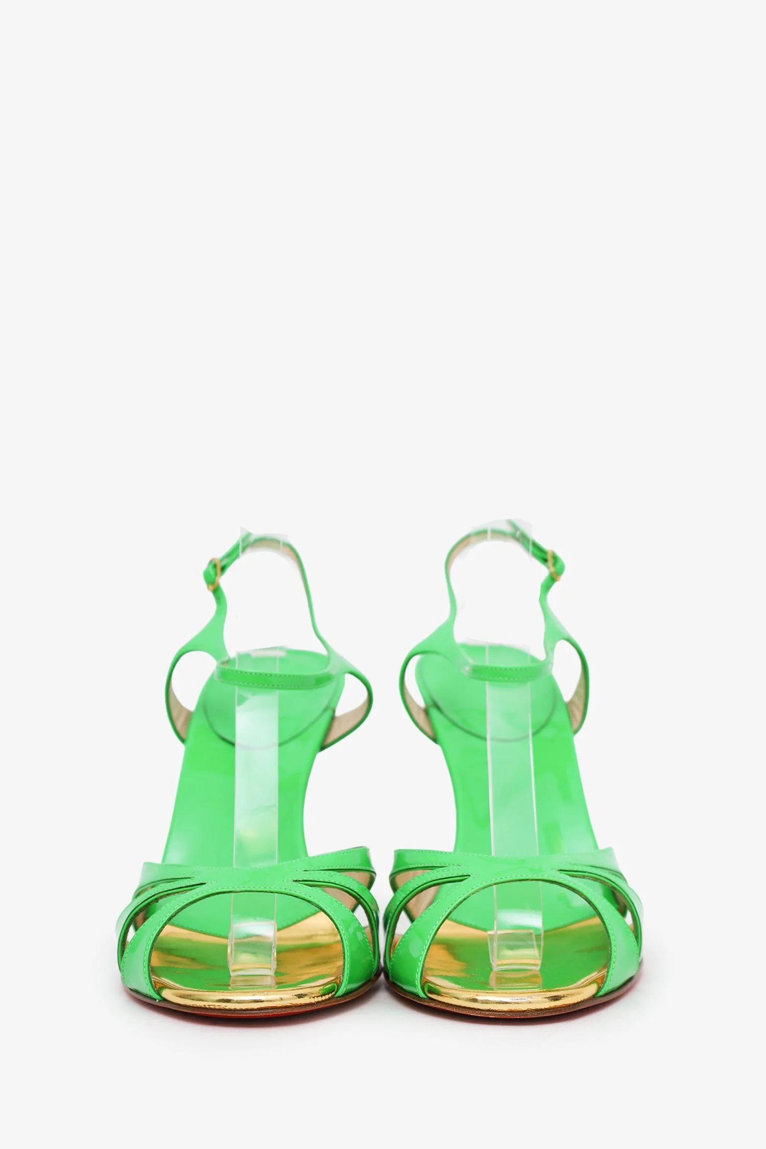 Christian Louboutin Green/Gold Patent Leather Heeled Sandals Size 40 - Image 3
