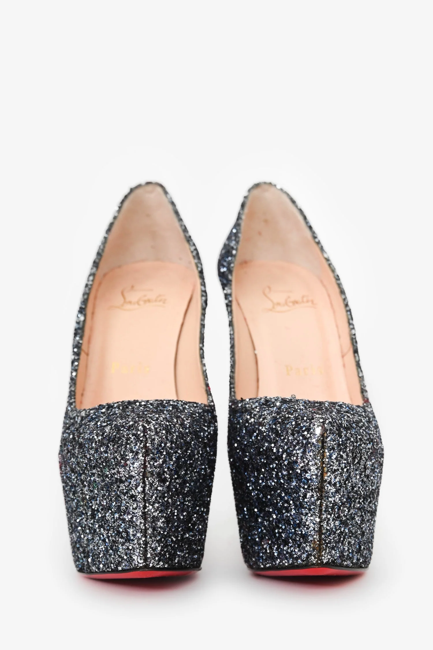 Christian Louboutin Grey Glittered Platform Heels Size 36 - Image 3