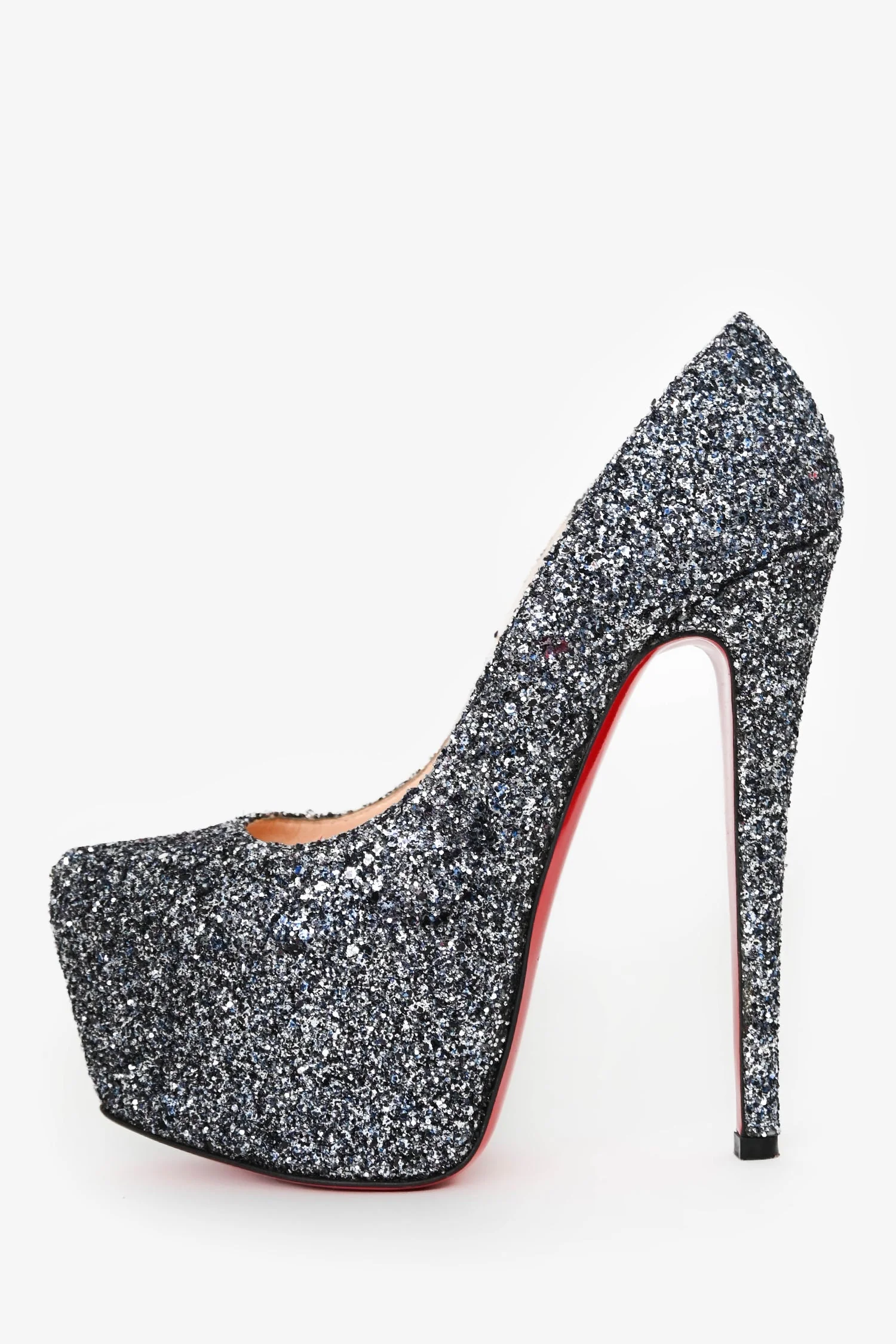 Christian Louboutin Grey Glittered Platform Heels Size 36 - Image 4