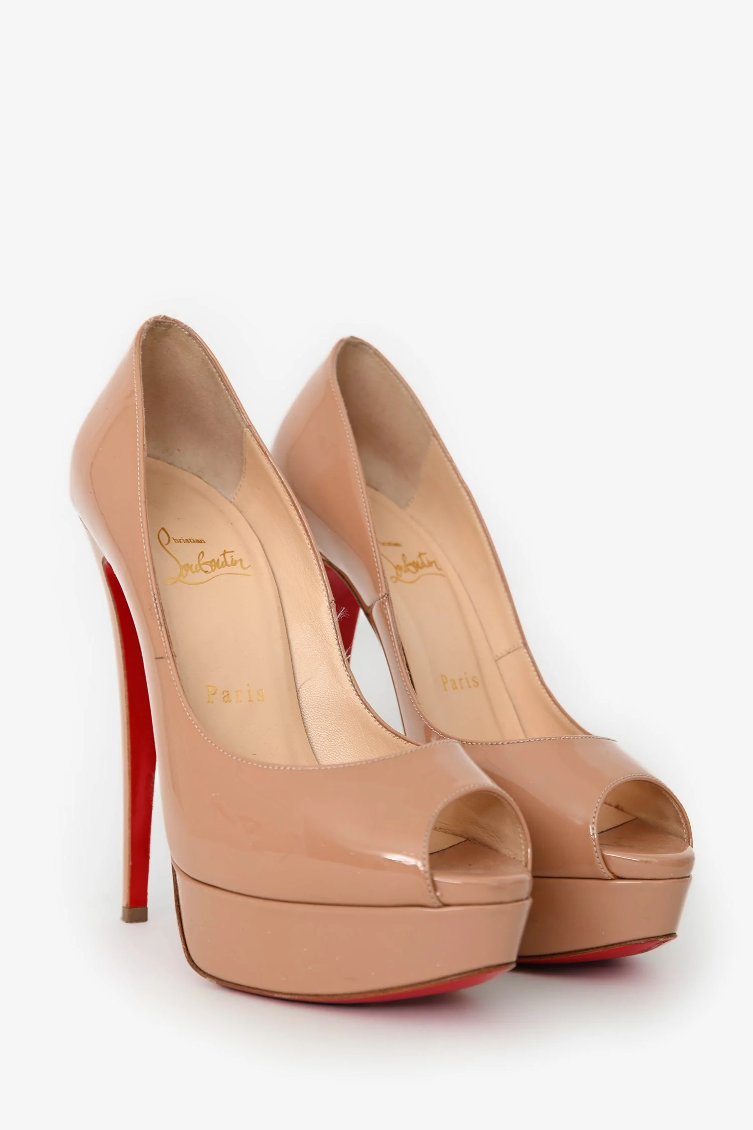Christian Louboutin Nude Peep-Toe Platform Heels Size 37 - Image 2