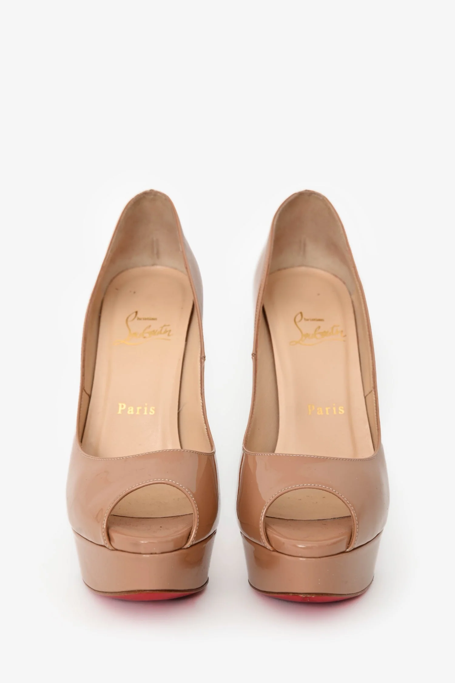 Christian Louboutin Nude Peep-Toe Platform Heels Size 37 - Image 3