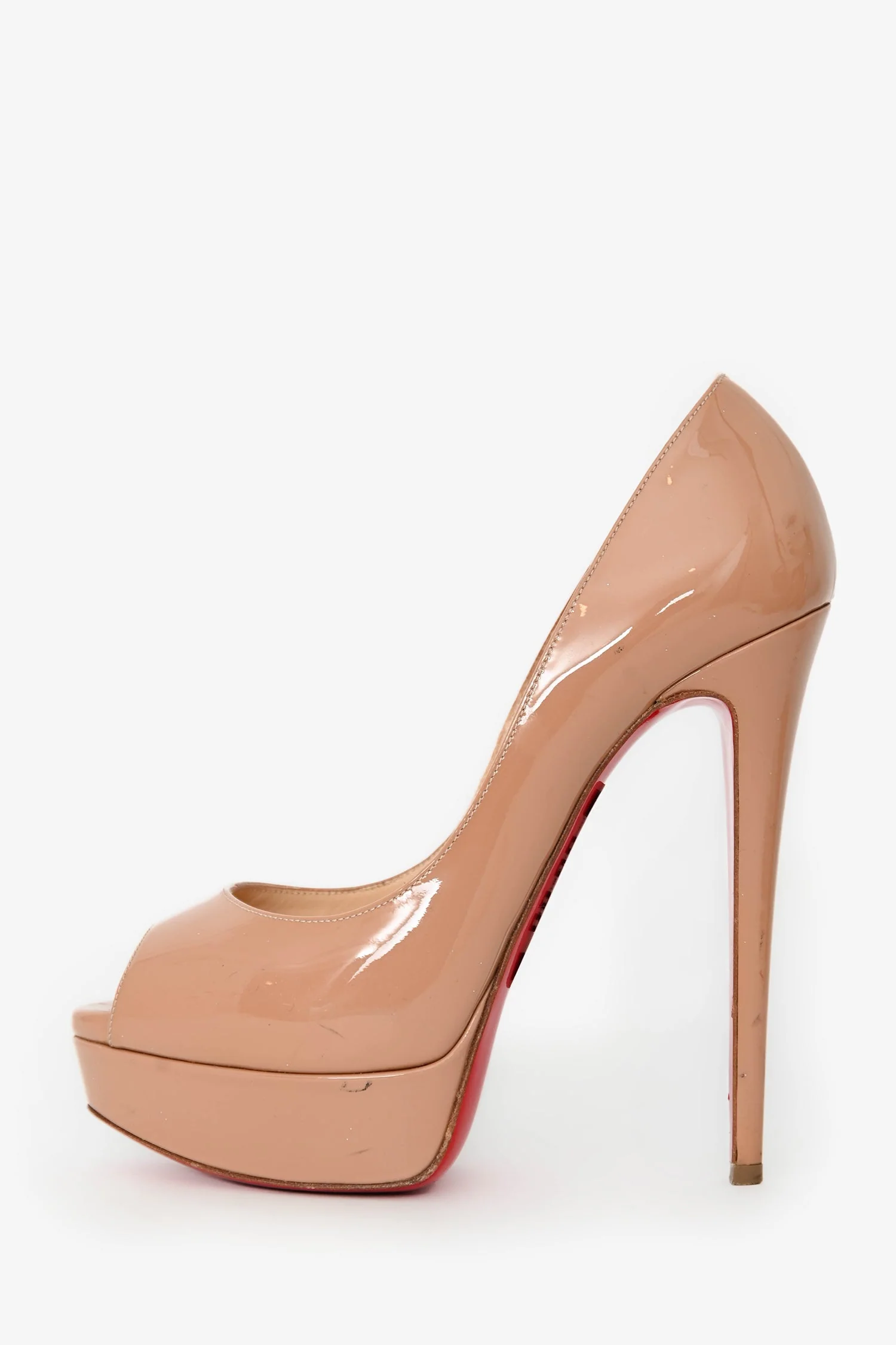 Christian Louboutin Nude Peep-Toe Platform Heels Size 37 - Image 4