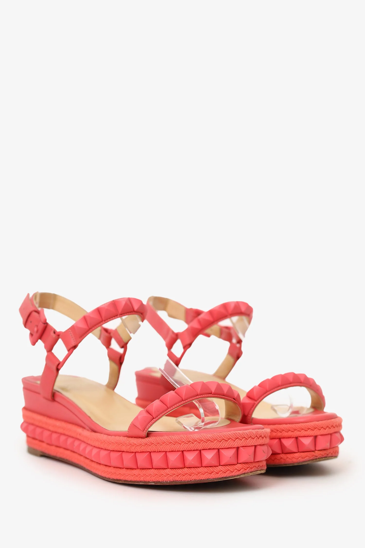 Christian Louboutin Pink Leather Studded Platform Sandals Size 36 - Image 2