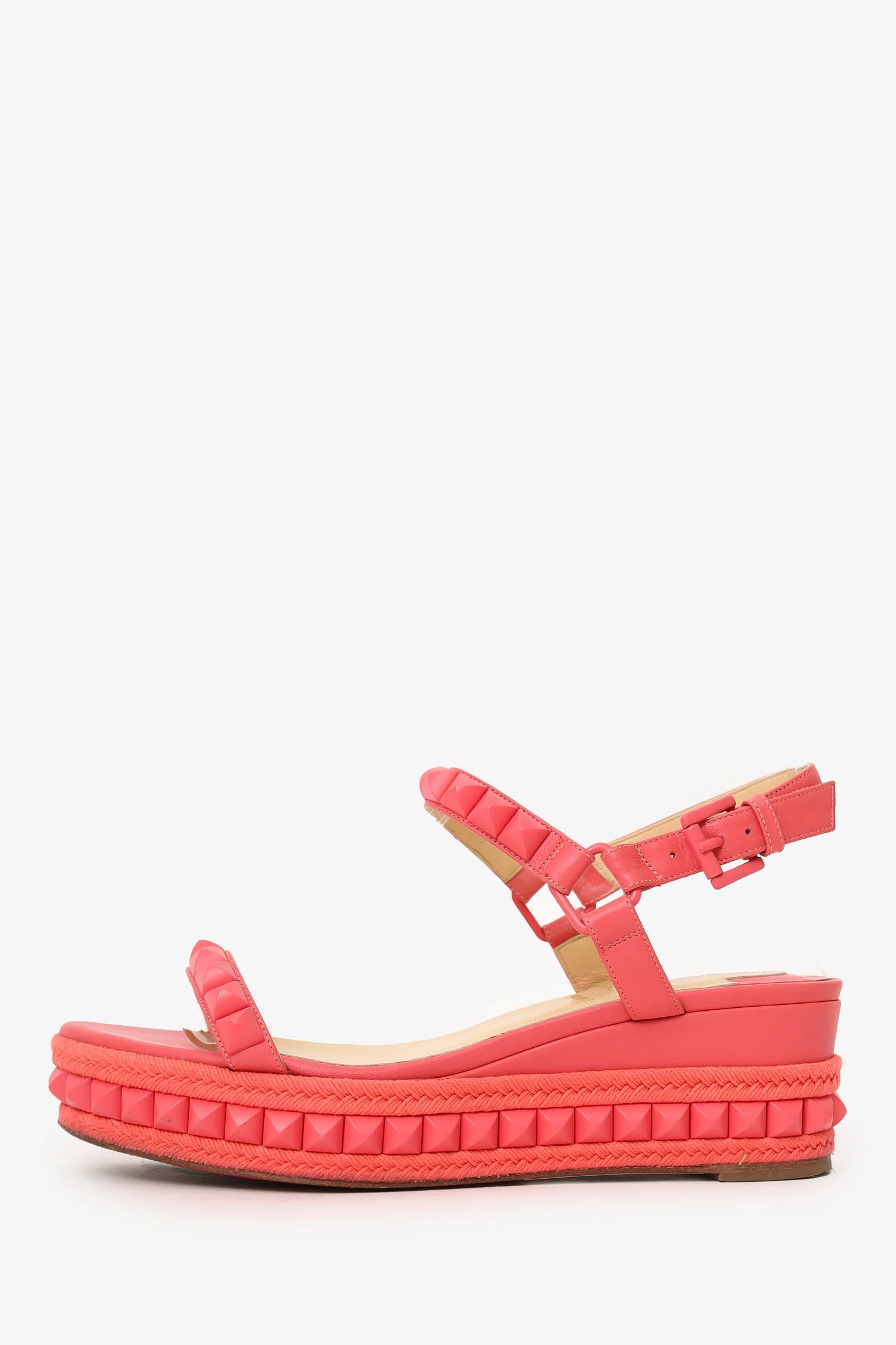 Christian Louboutin Pink Leather Studded Platform Sandals Size 36 - Image 4