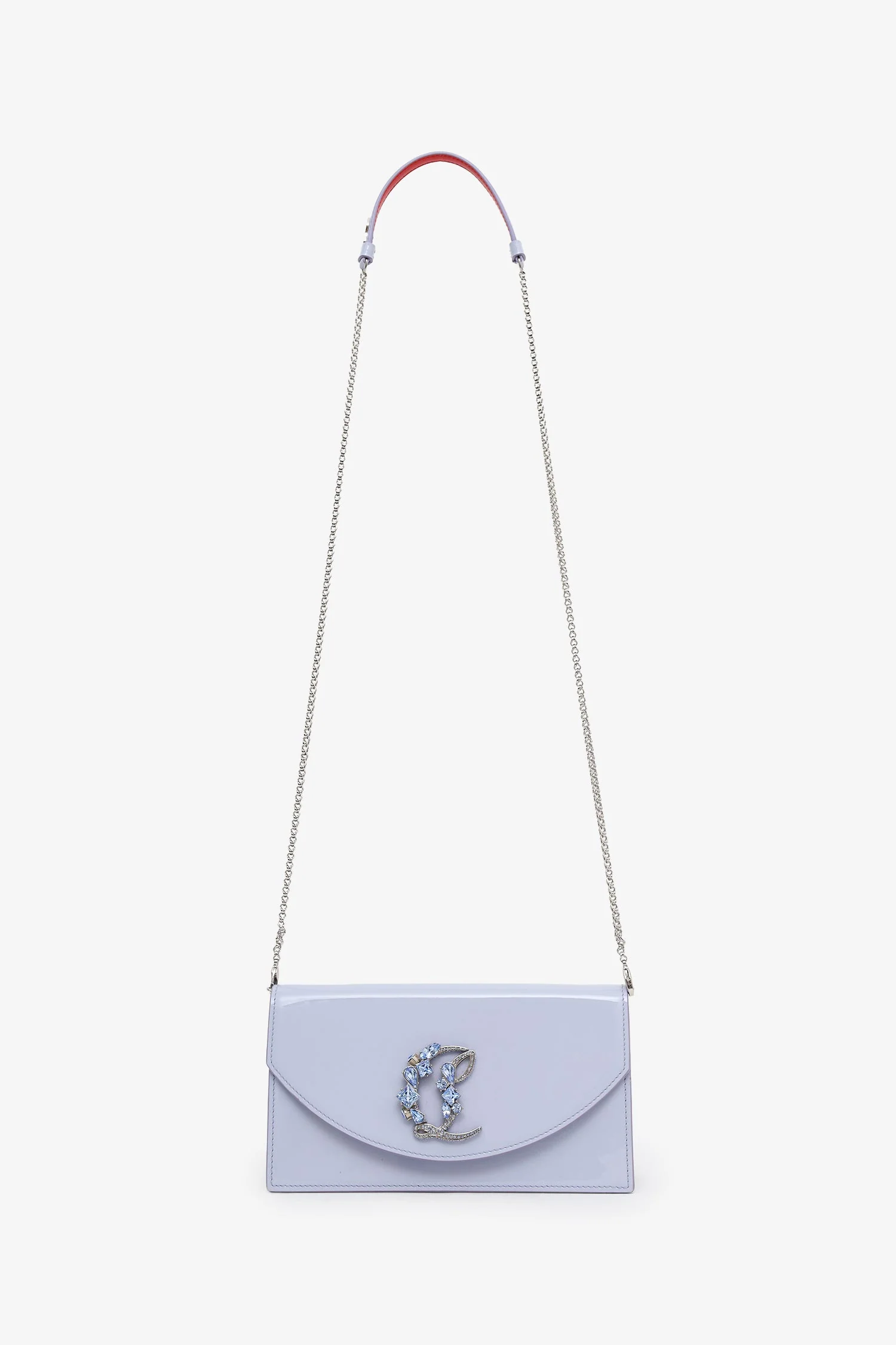 Christian Louboutin Purple Patent Leather Loubi54 Strass Logo Clutch With Chain - Image 6