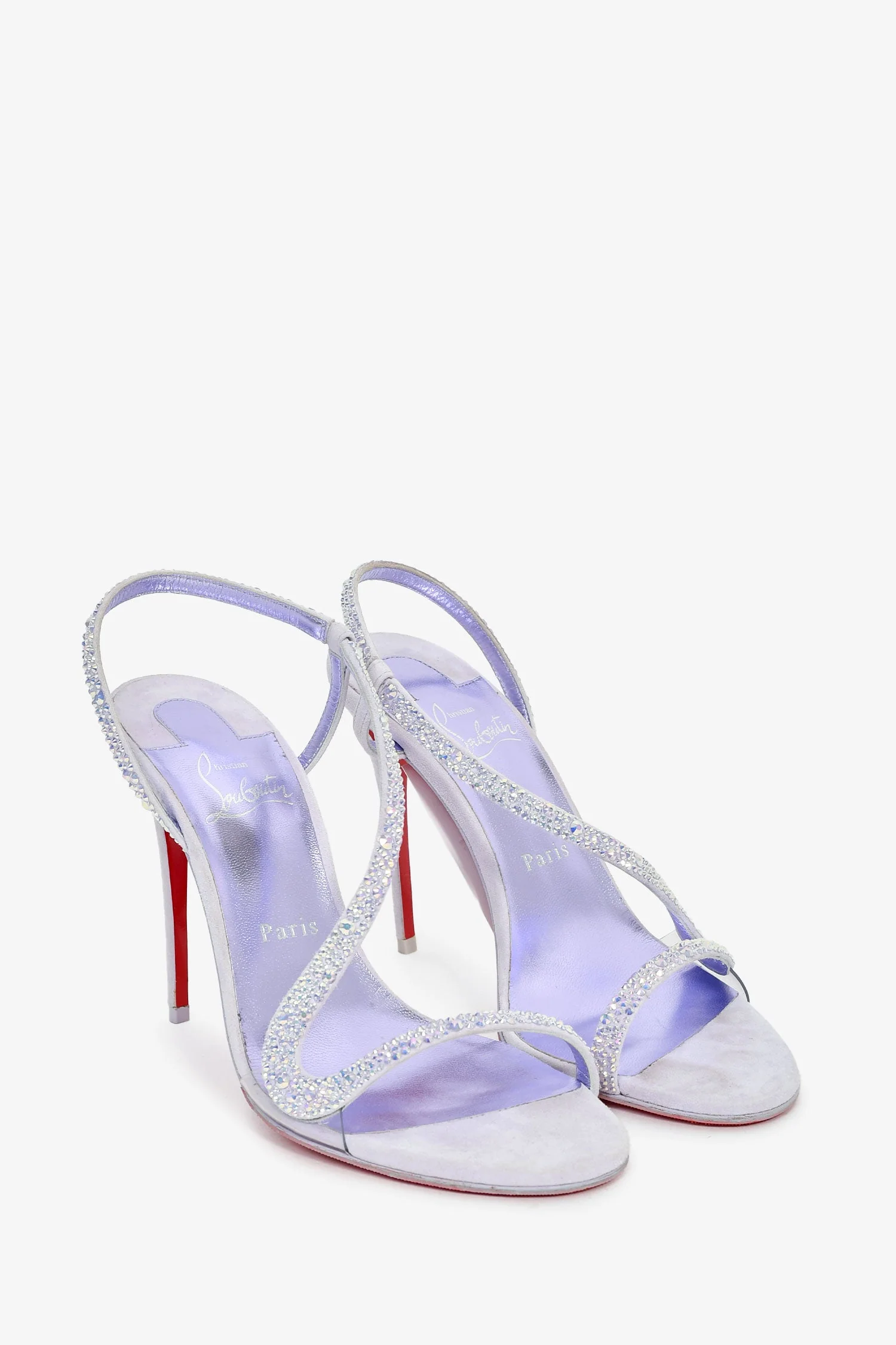 Christian Louboutin Purple Suede Crystal Detail 'Rosalie Strass' 100 Heels Size 38 - Image 2