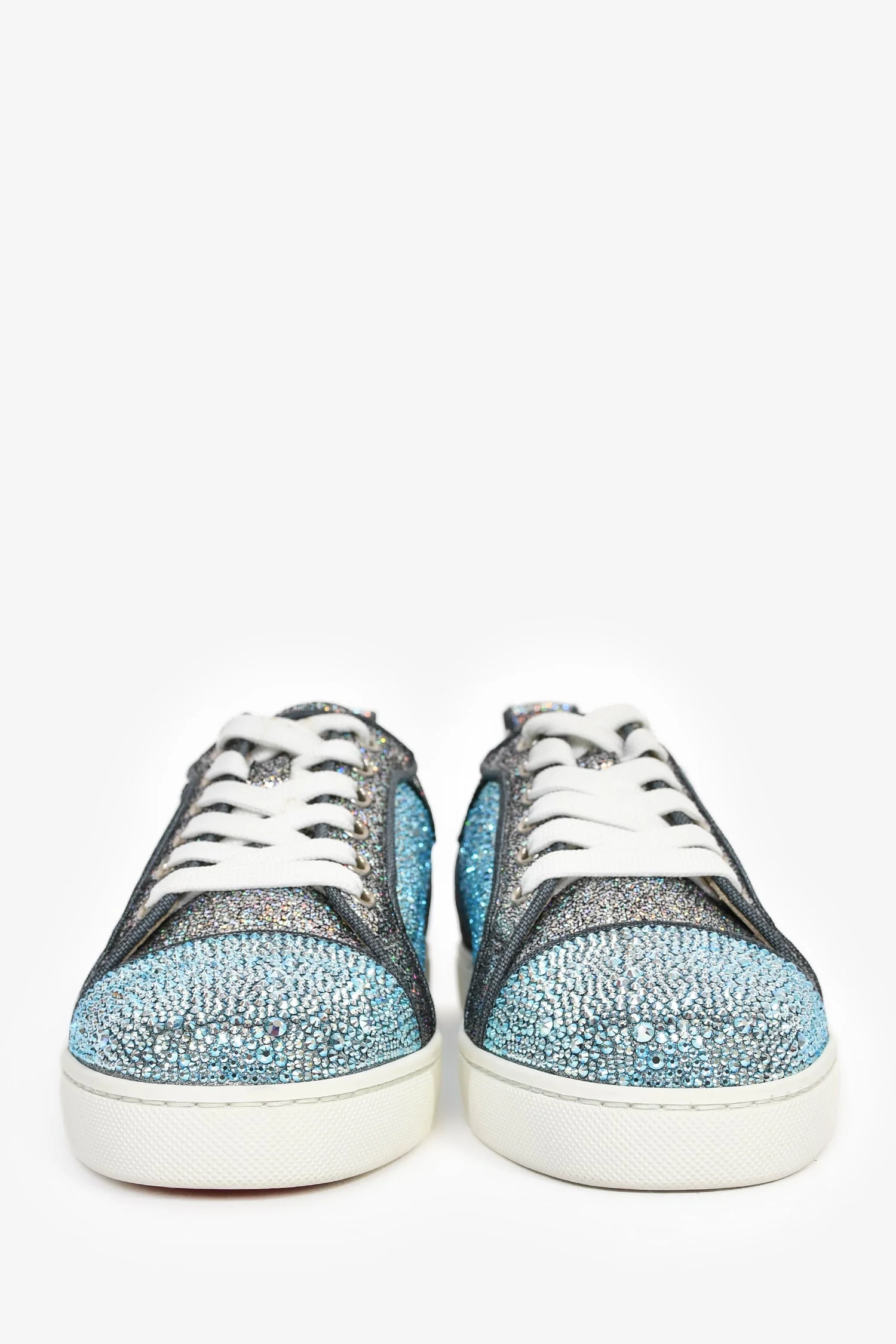 Christian Louboutin Silver/Blue Embellished 'Louis Junior' Sneakers Size 37 - Image 3