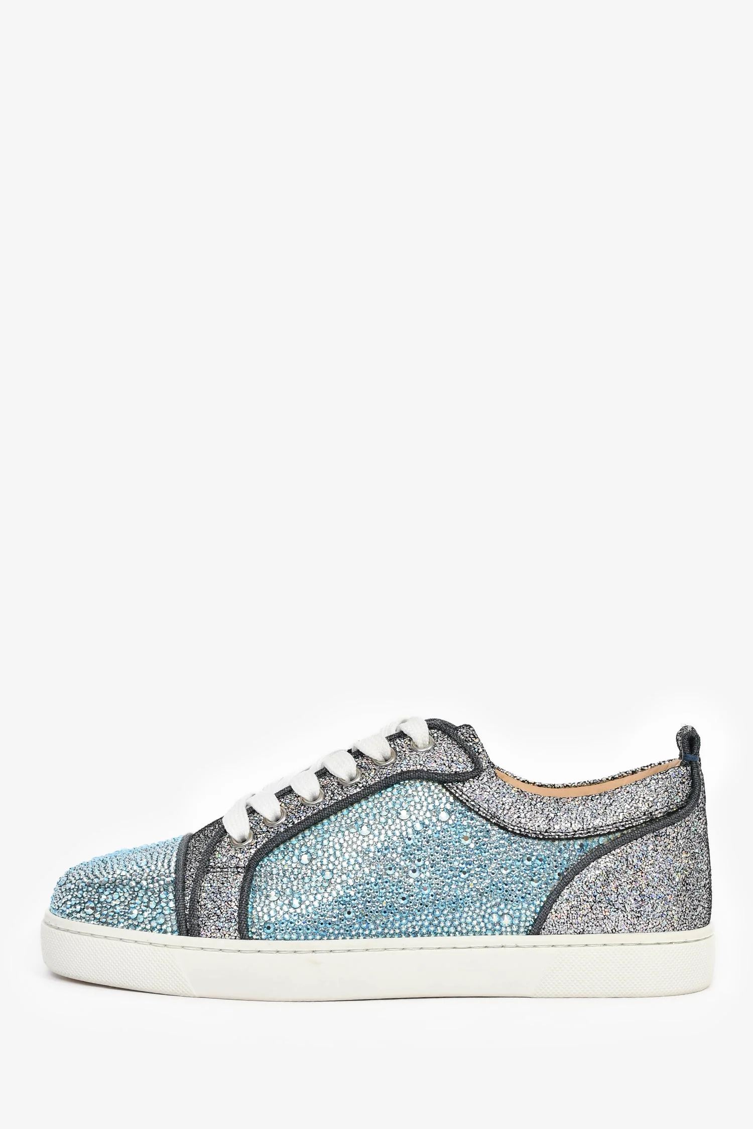 Christian Louboutin Silver/Blue Embellished 'Louis Junior' Sneakers Size 37 - Image 4