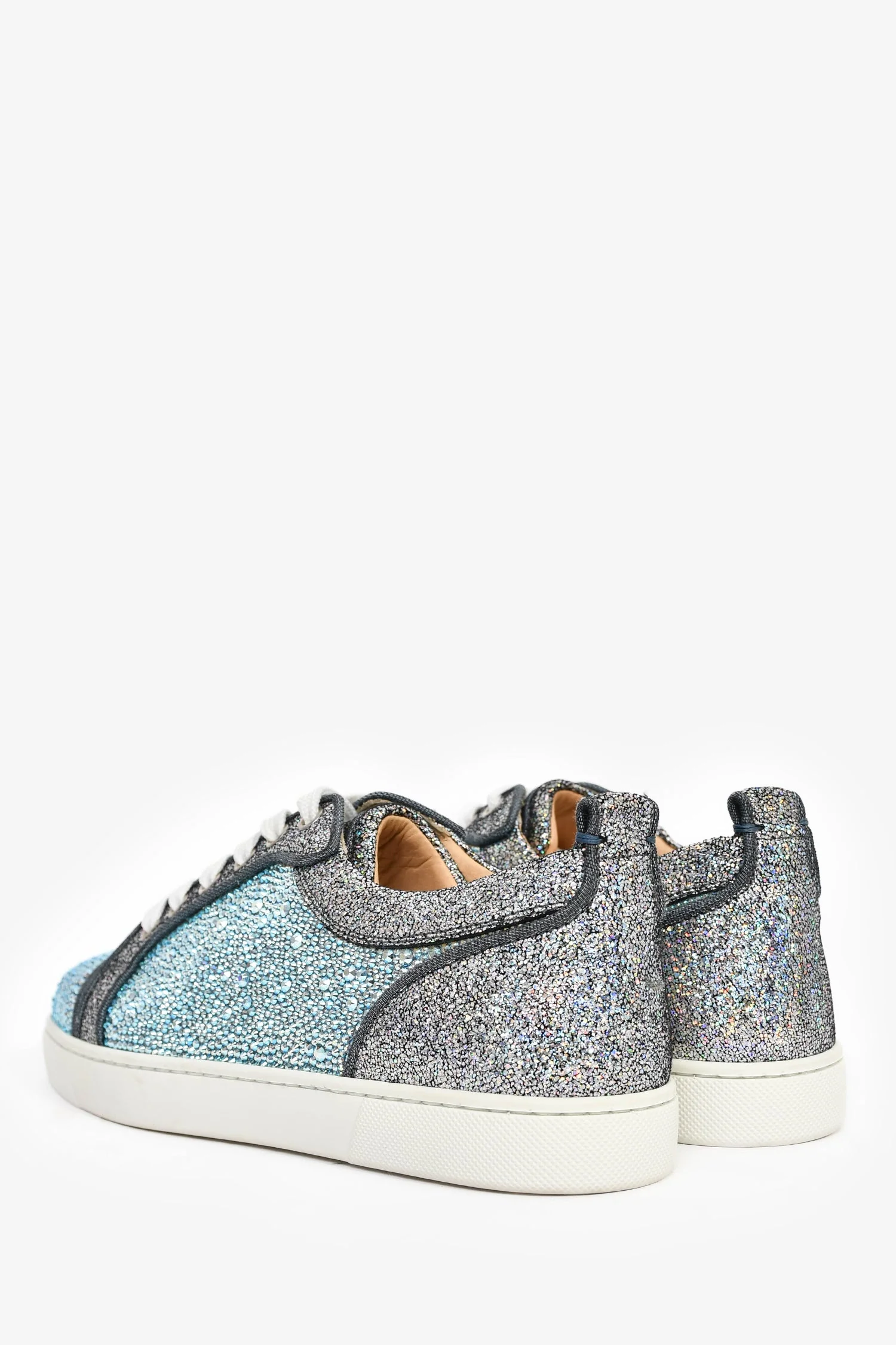 Christian Louboutin Silver/Blue Embellished 'Louis Junior' Sneakers Size 37 - Image 5