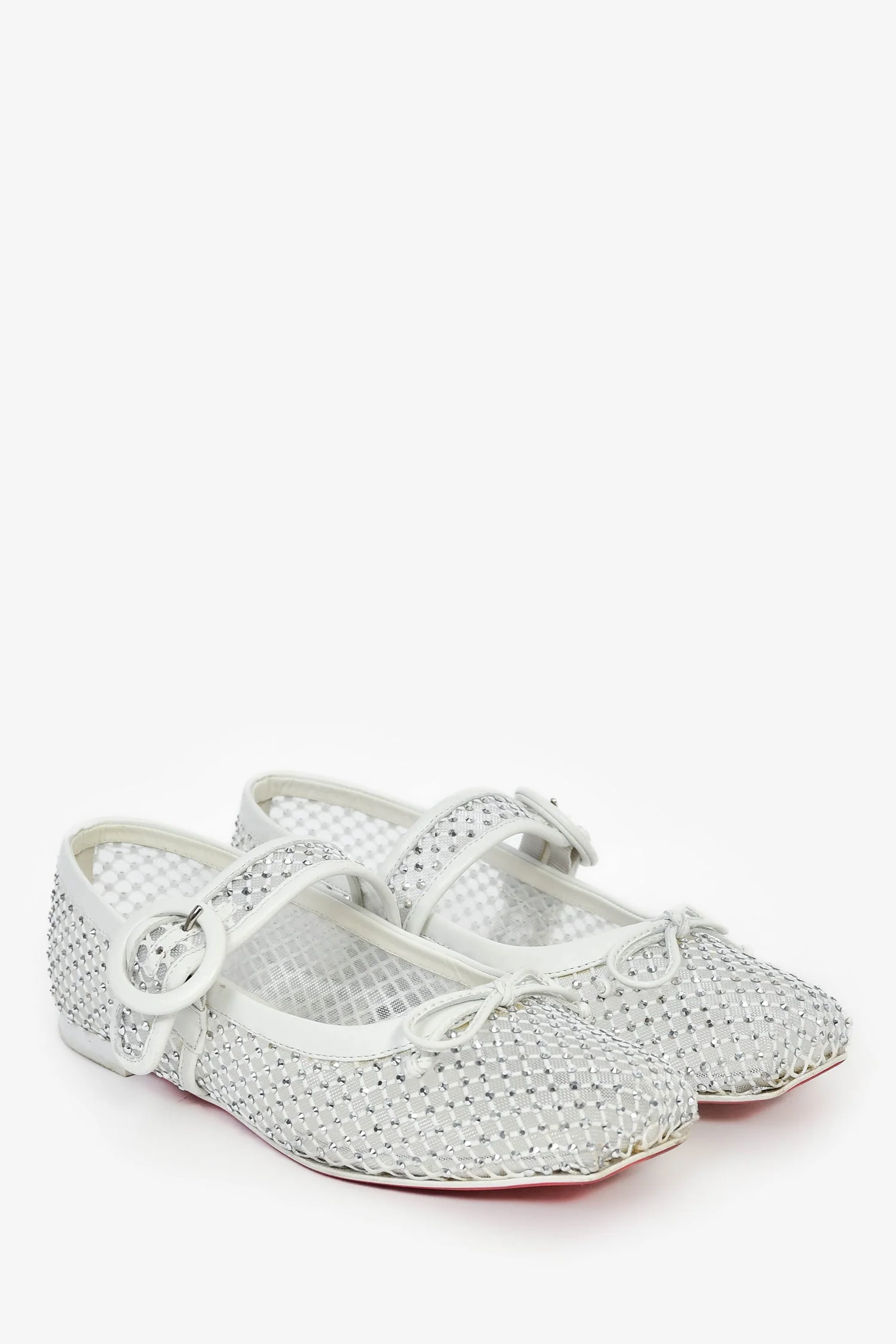 Christian Louboutin White Crystal Mesh Mary Jane Ballet Flats Size 36 - Image 2