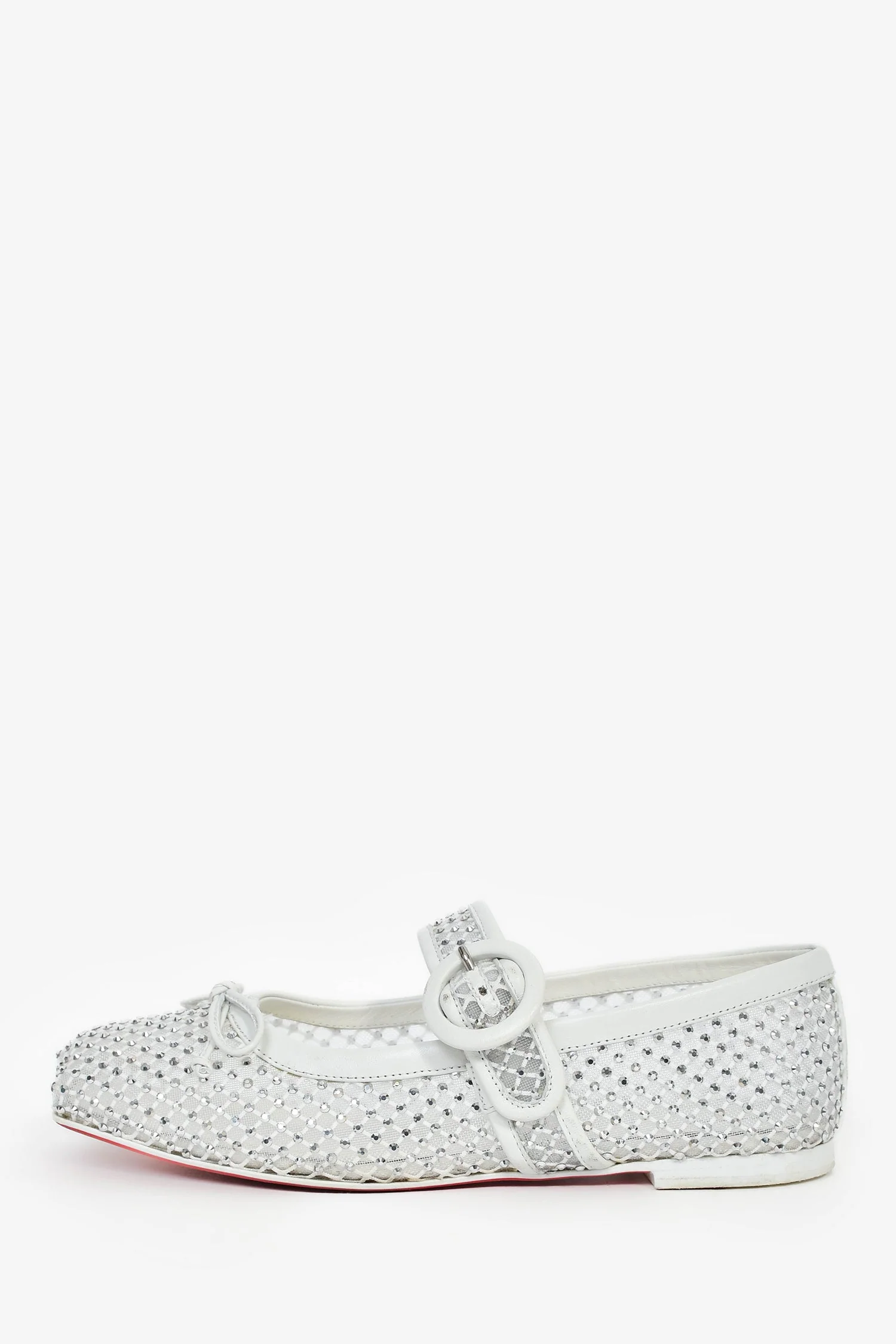Christian Louboutin White Crystal Mesh Mary Jane Ballet Flats Size 36 - Image 4