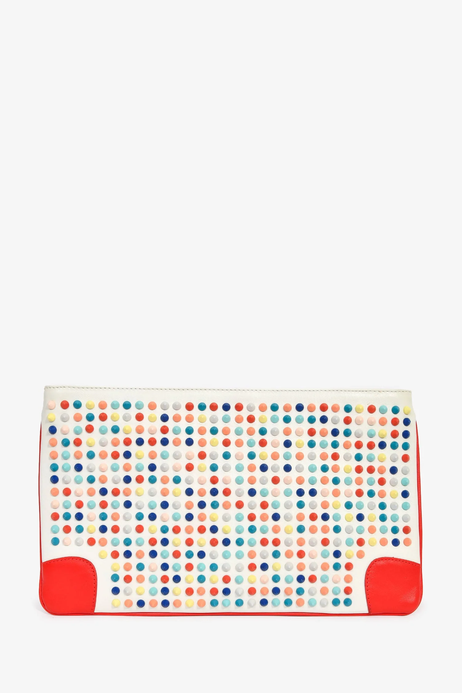Christian Louboutin White/Red Leather Multicoloured Studded Clutch With Chain - Image 2