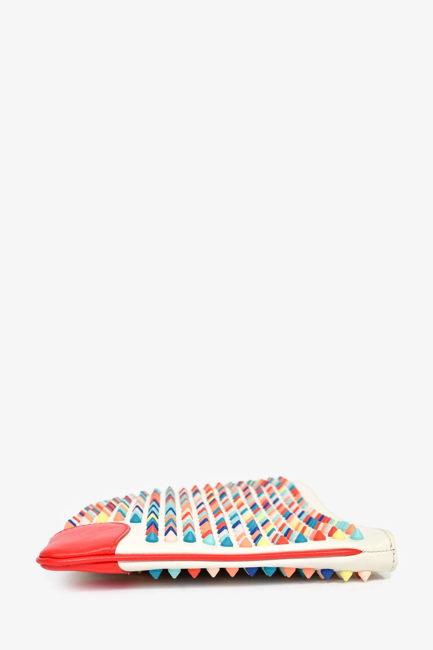 Christian Louboutin White/Red Leather Multicoloured Studded Clutch With Chain - Image 3