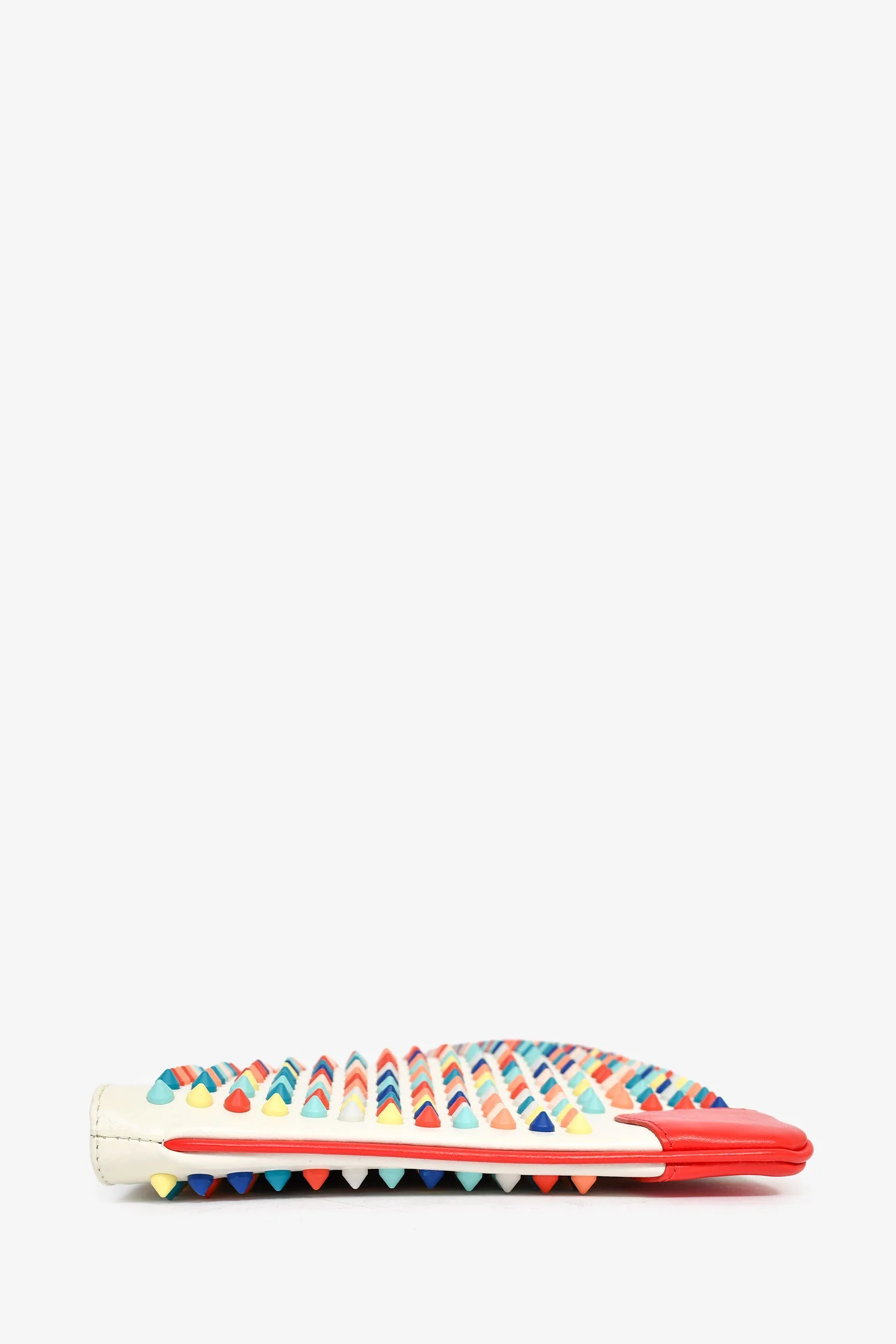 Christian Louboutin White/Red Leather Multicoloured Studded Clutch With Chain - Image 4
