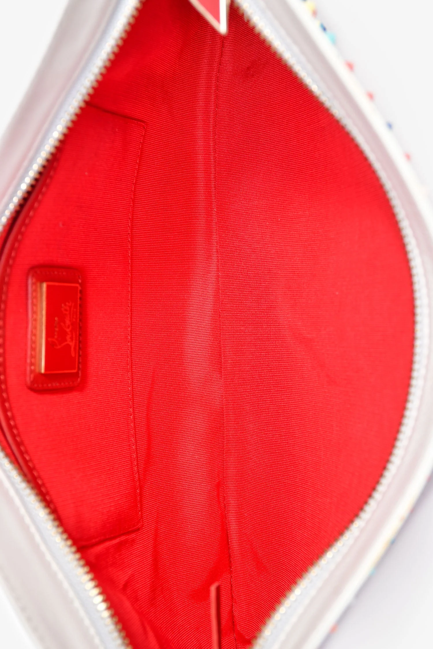 Christian Louboutin White/Red Leather Multicoloured Studded Clutch With Chain - Image 6