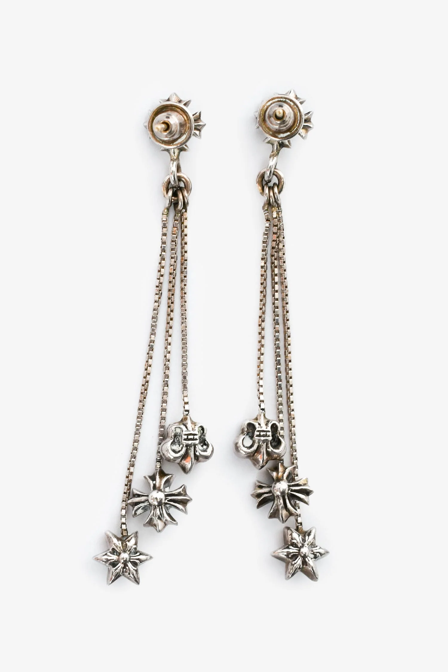 Chrome Hearts Silver Motifs 3 Charm Drop Earrings - Image 2