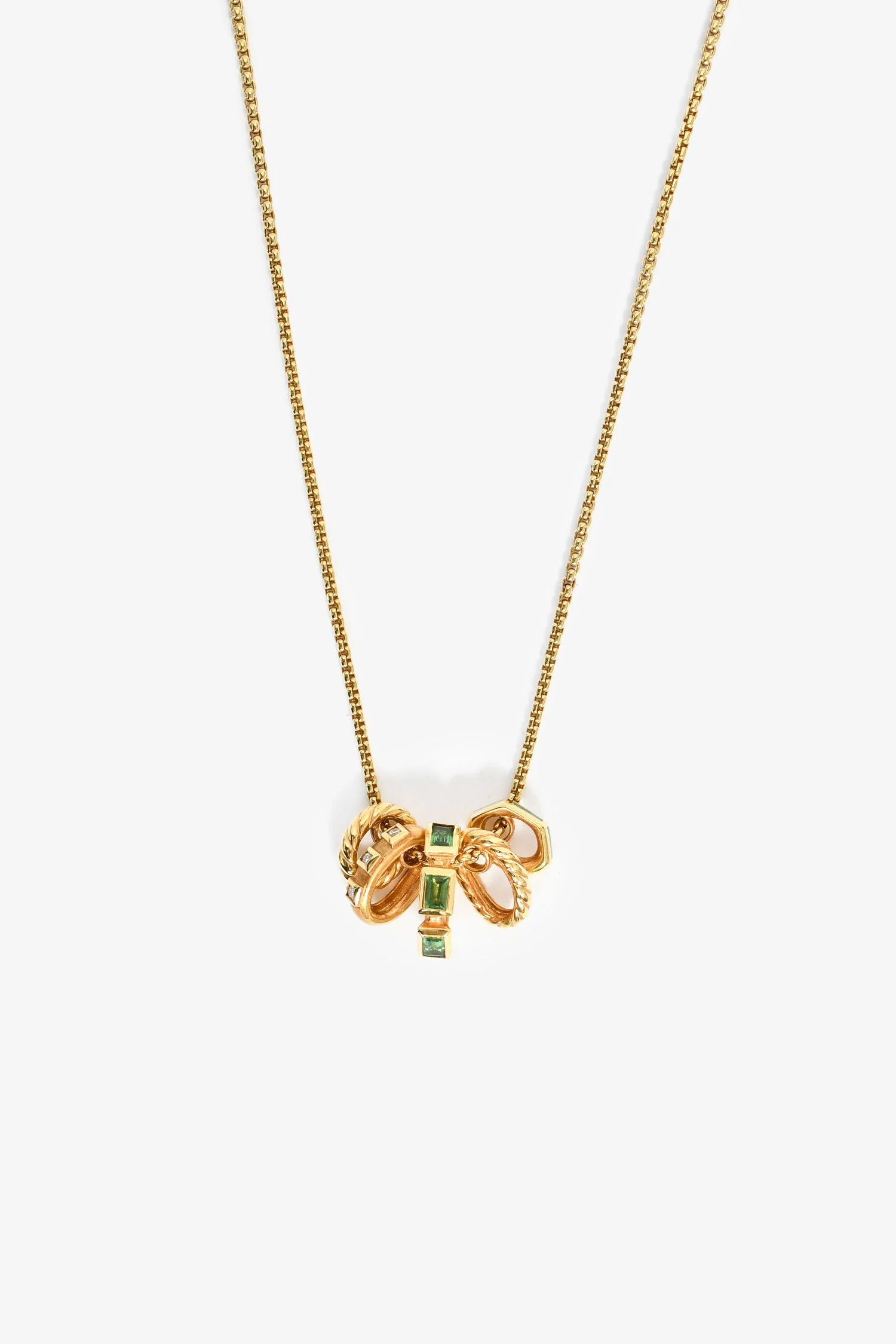 David Yurman 18K Yellow Gold Stax Green Pendant Necklace - Image 2